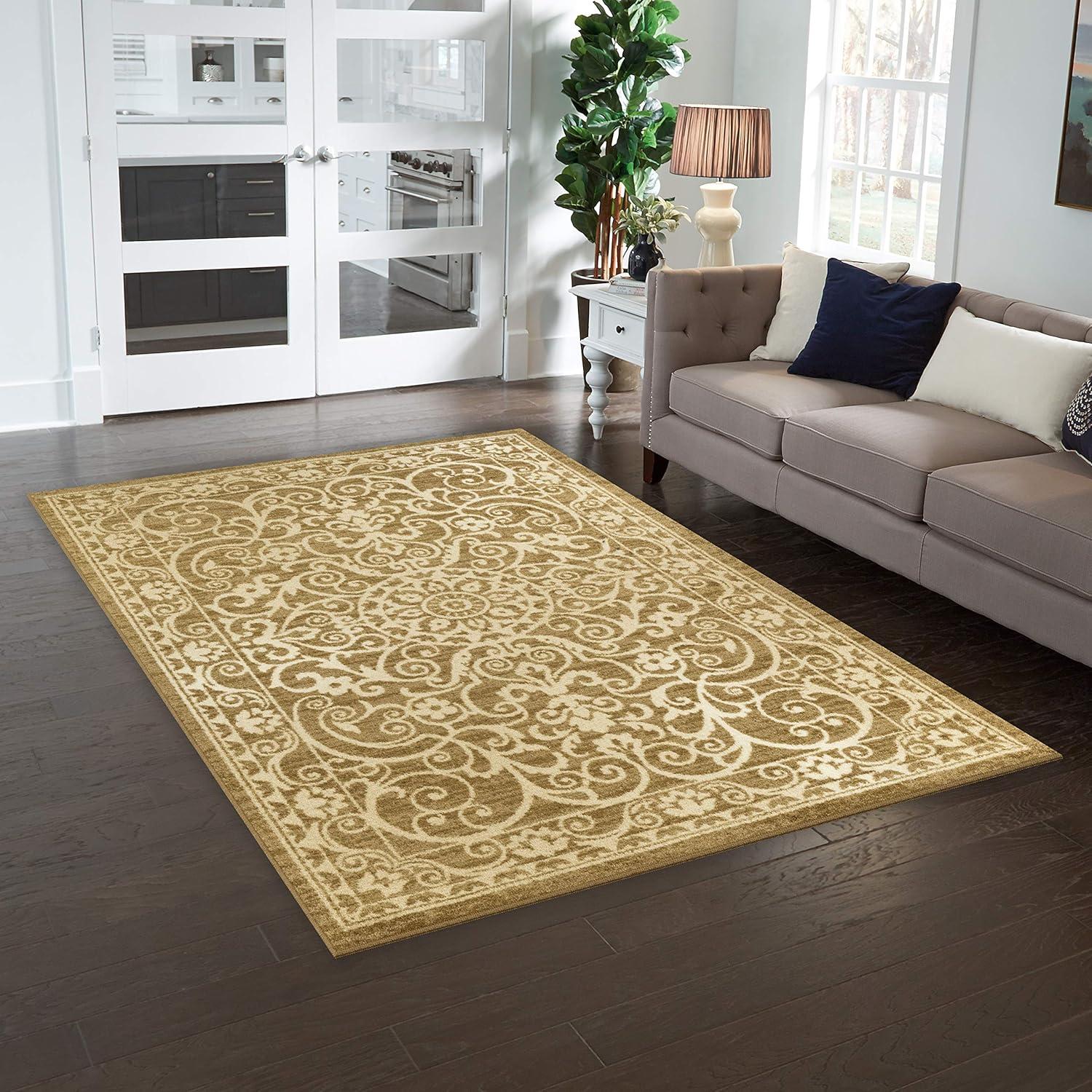 Maples Rugs Pelham Medallion Living Room Area Rug for Indoor, 5' x 7', Beige