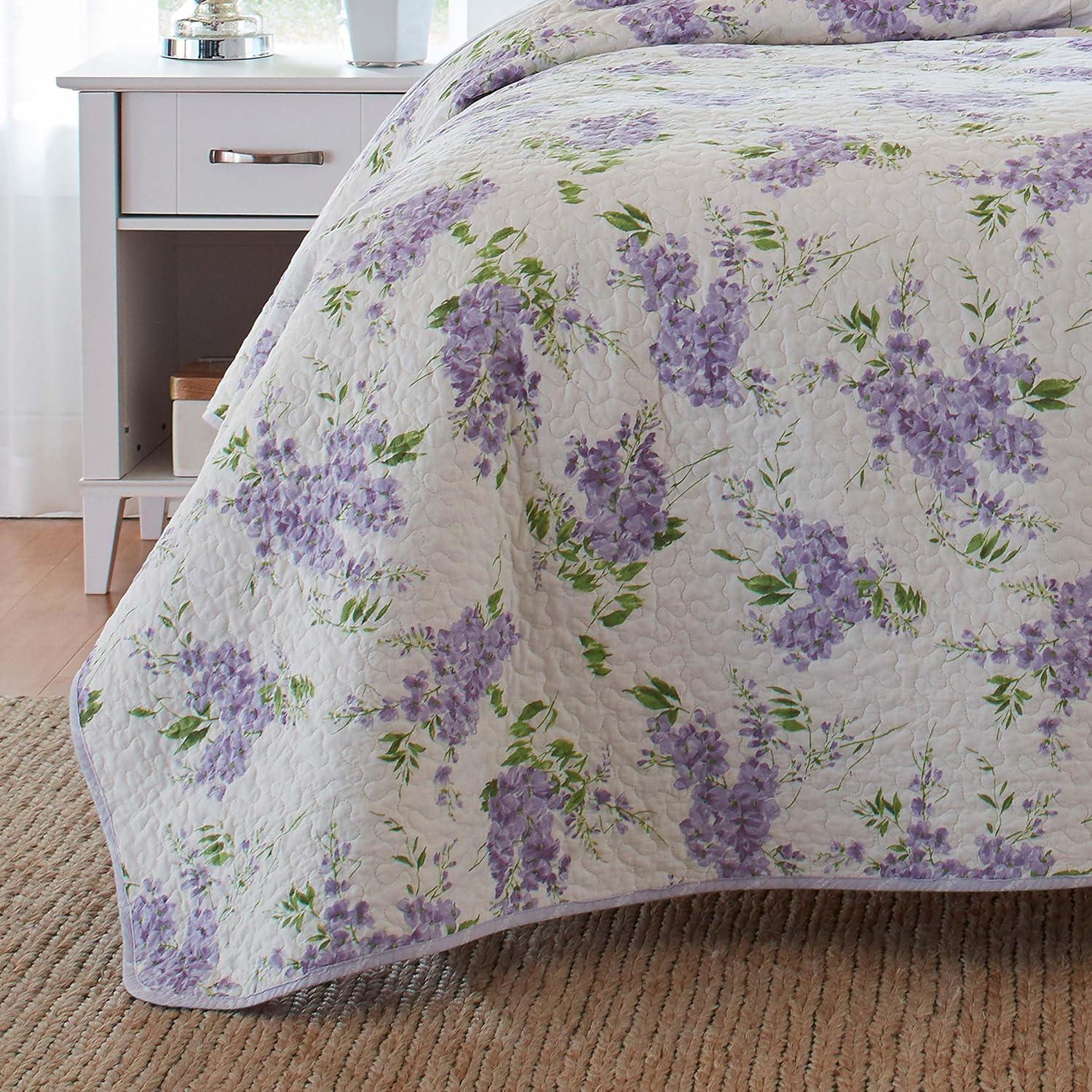 Laura Ashley Keighley Cotton Reversible Purple Quilt Set