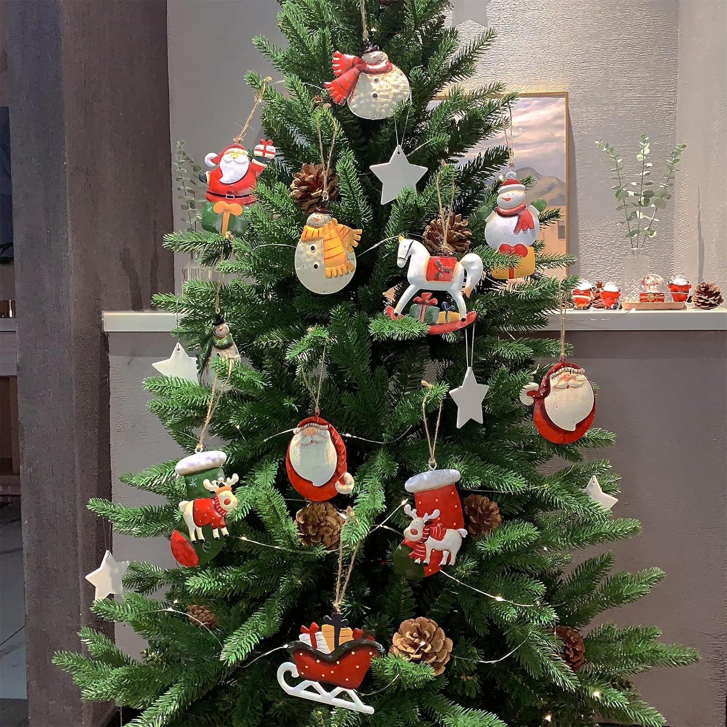 Resin Christmas Tree Ornaments 6-Pack Xmas Hanging Ornaments Santa Snowman Christmas Stocking Sleigh Ornaments for Christmas Tree Holiday Decorations, Outdoor Holiday Home Decorations