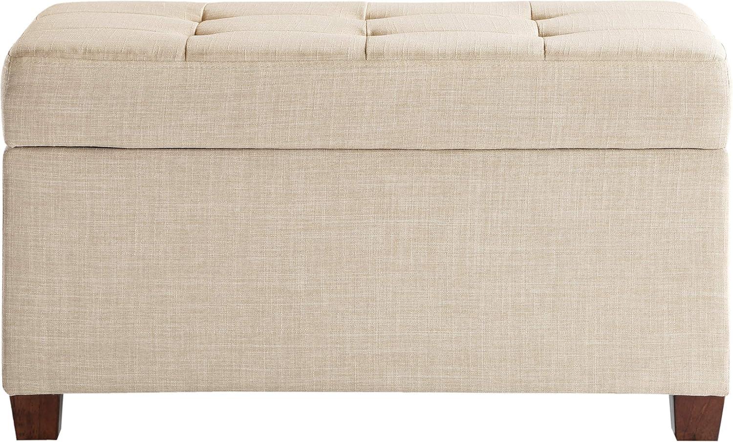 Cream Tufted Fabric Storage Ottoman with Wood Legs