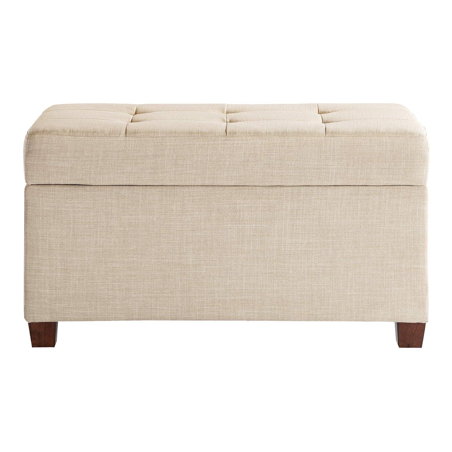 Cream Tufted Fabric Storage Ottoman with Wood Legs