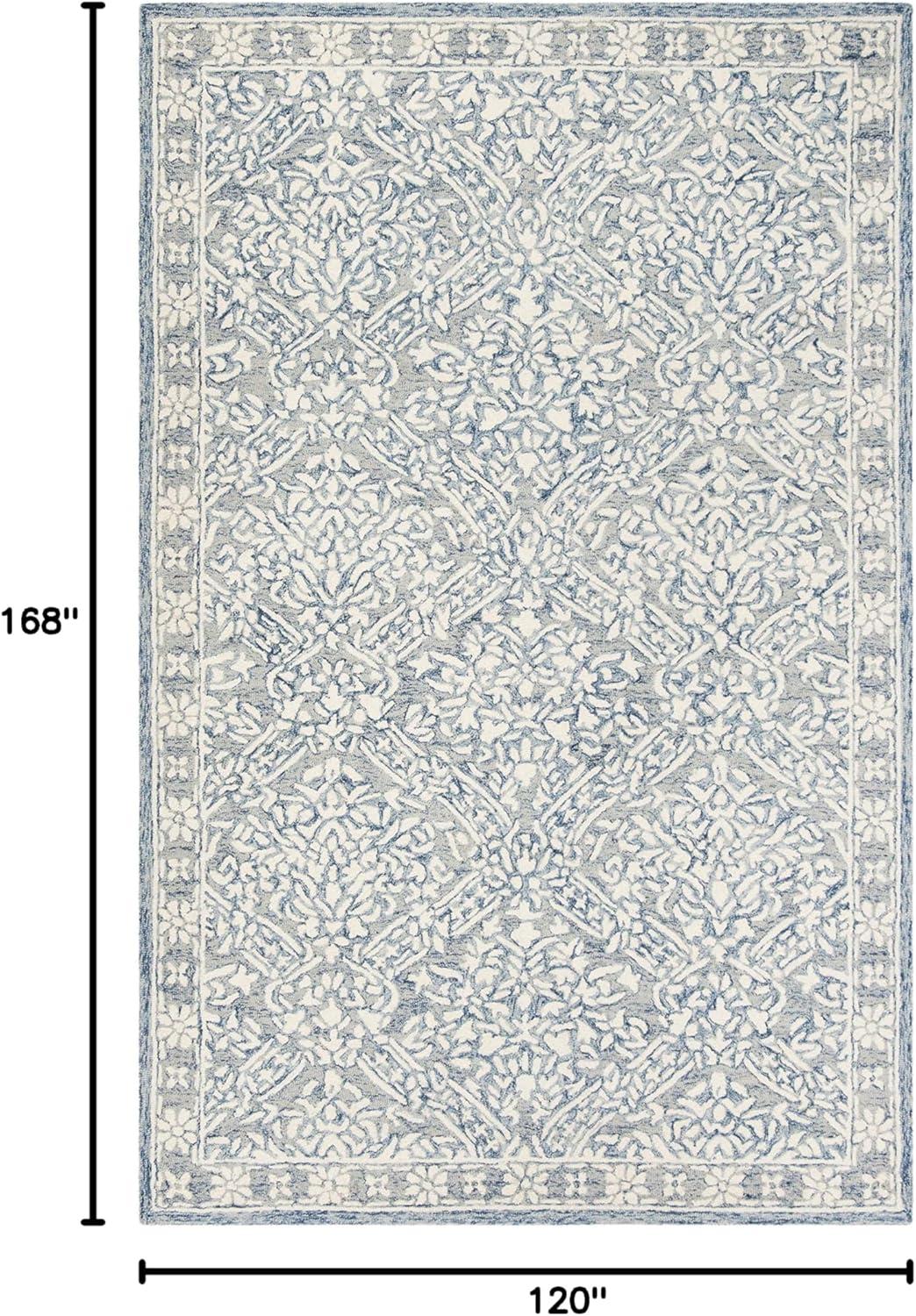 SAFAVIEH Micro-Loop Carmella Oriental Wool Area Rug, Blue/Ivory, 10' x 14'