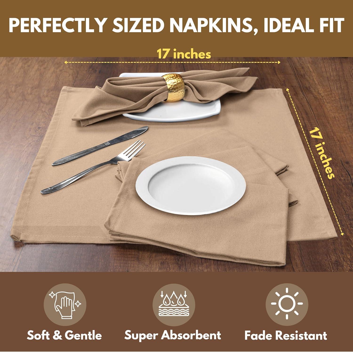 Native Fab Table Dinner Napkin Set of 12, Soft Cotton Reusable Fabric Cloth Napkins, 17x17 inches - Beige Natural