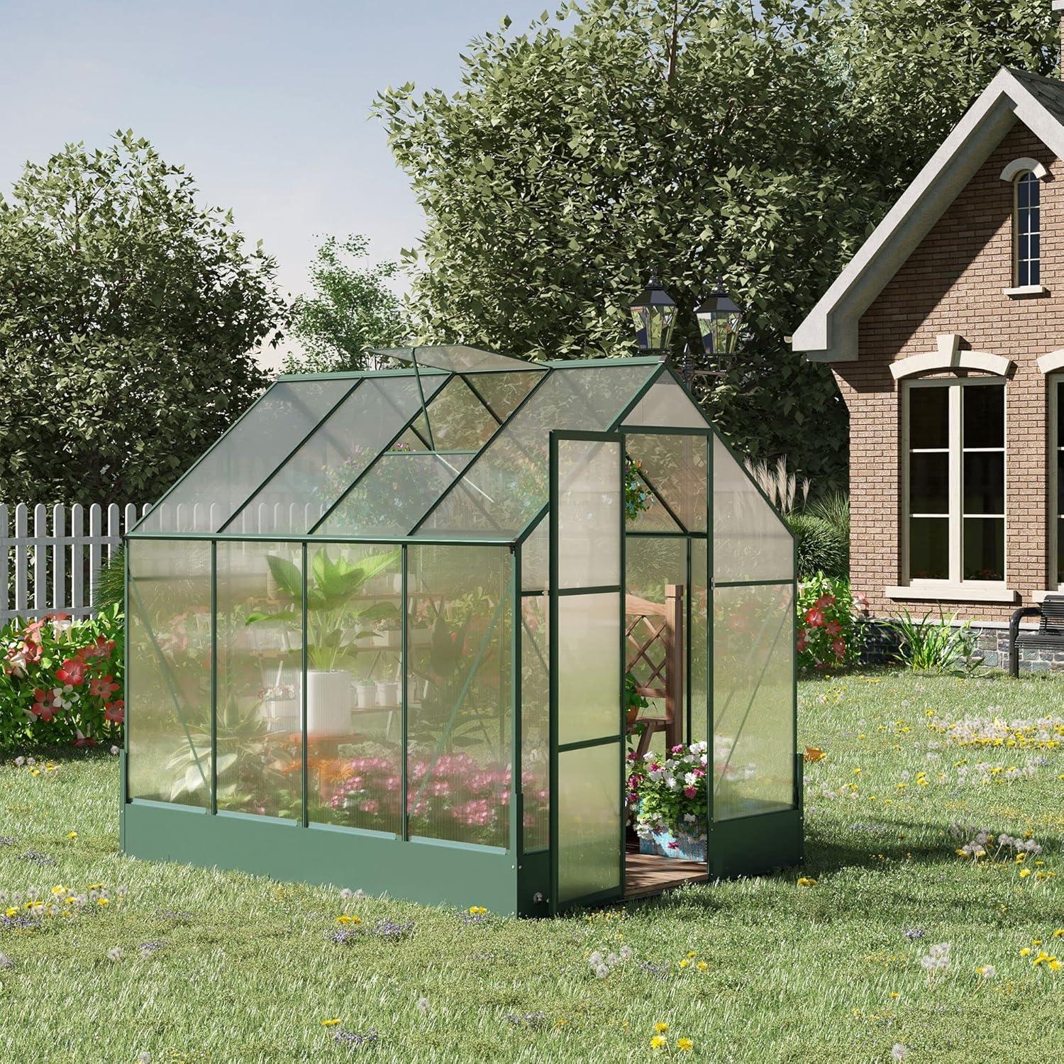 Outsunny Walk-in Plant Polycarbonate Greenhouse with Temperature Controlled Window Hobby Greenhouse for Backyard/Outdoor