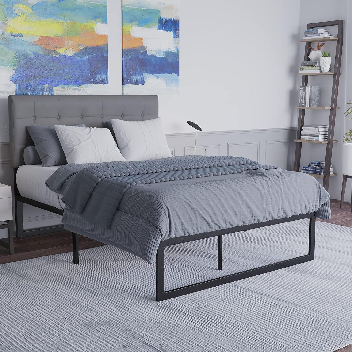 Flash Furniture Modern Steel Platform Bed Frame, Black, Full