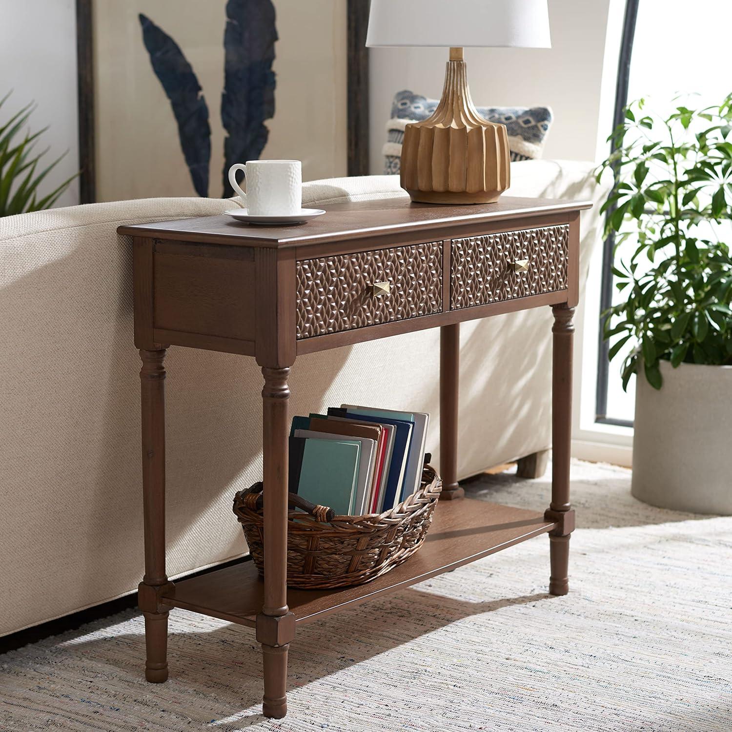 Halton Brown 40" Wood and Metal Console Table with Storage