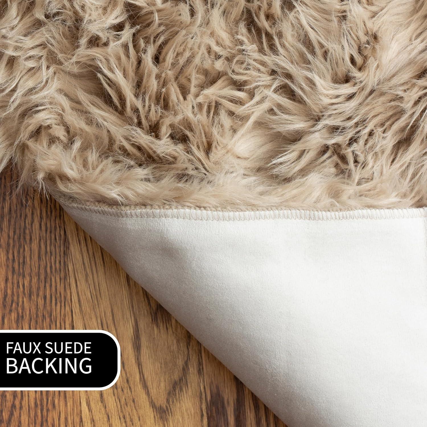 Ultra Soft Faux Sheepskin Fur Shag Rug Light Brown 6' x 9'
