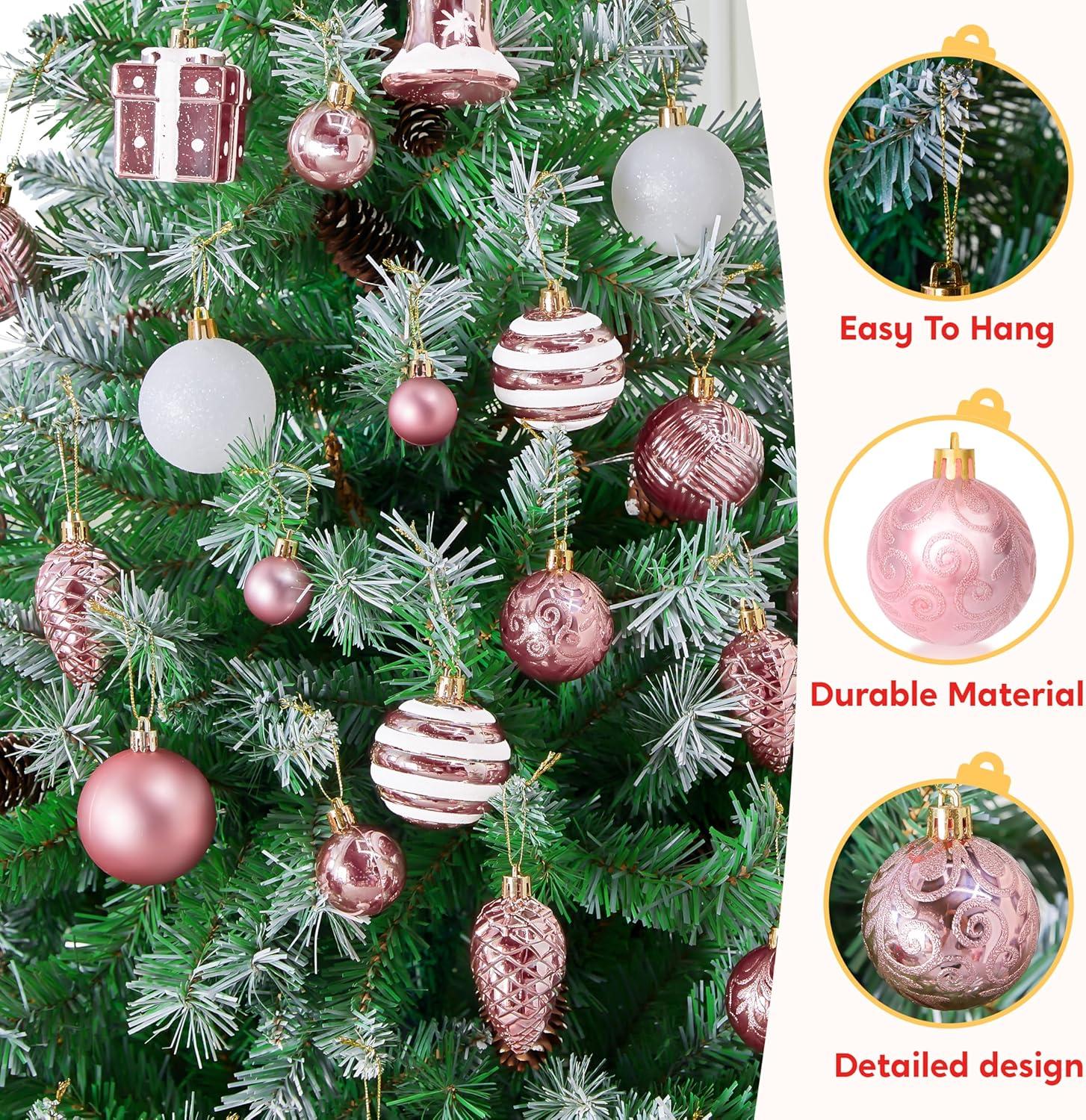 Pink and White Shatterproof Plastic Christmas Ornament Set