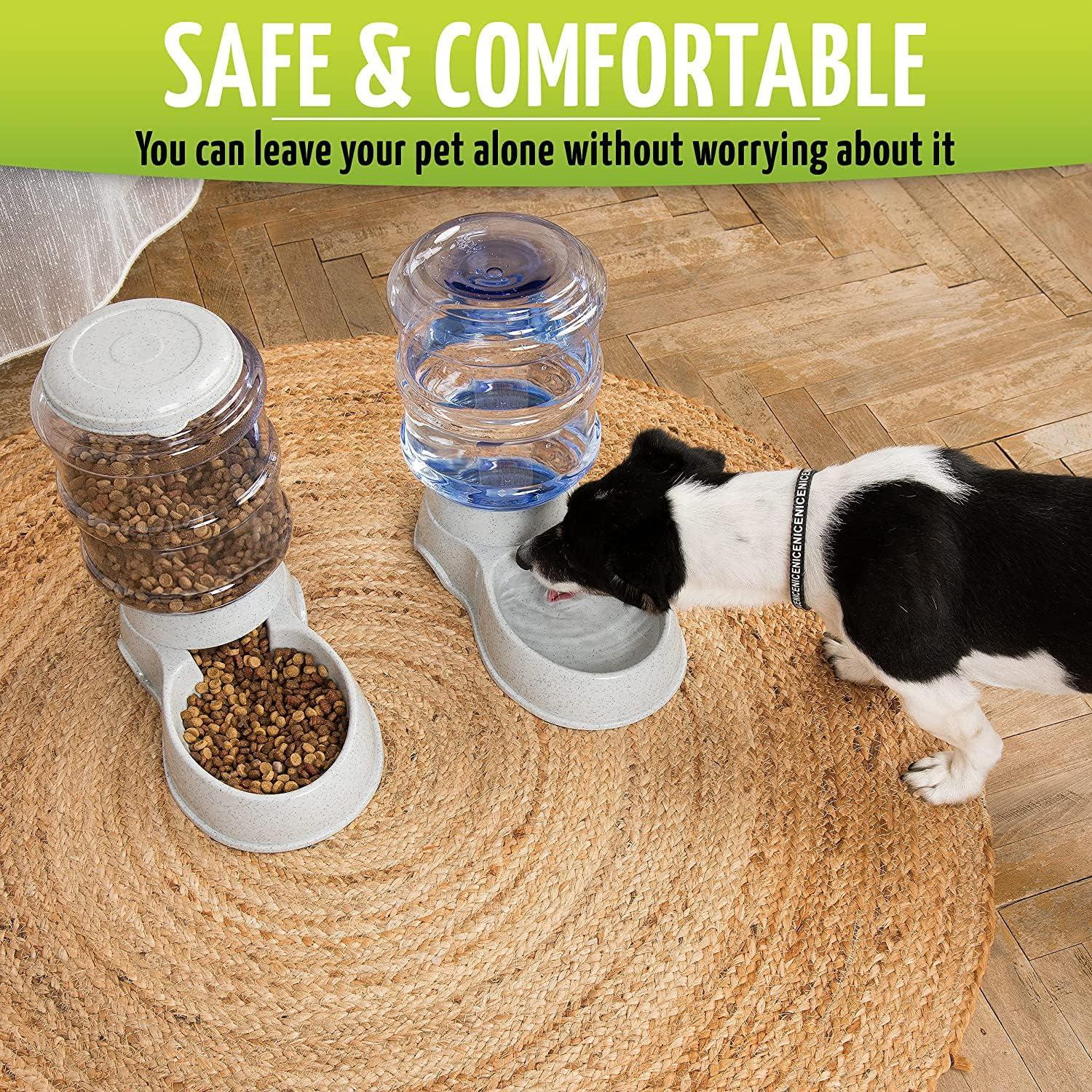 Zone Tech Automatic Pet Feeder and Waterer Dispenser - Durable Self-Dispensing Gravity Pet Food Bowl- 1 Gallon Feeder and 3.7 Liters Pet Waterer