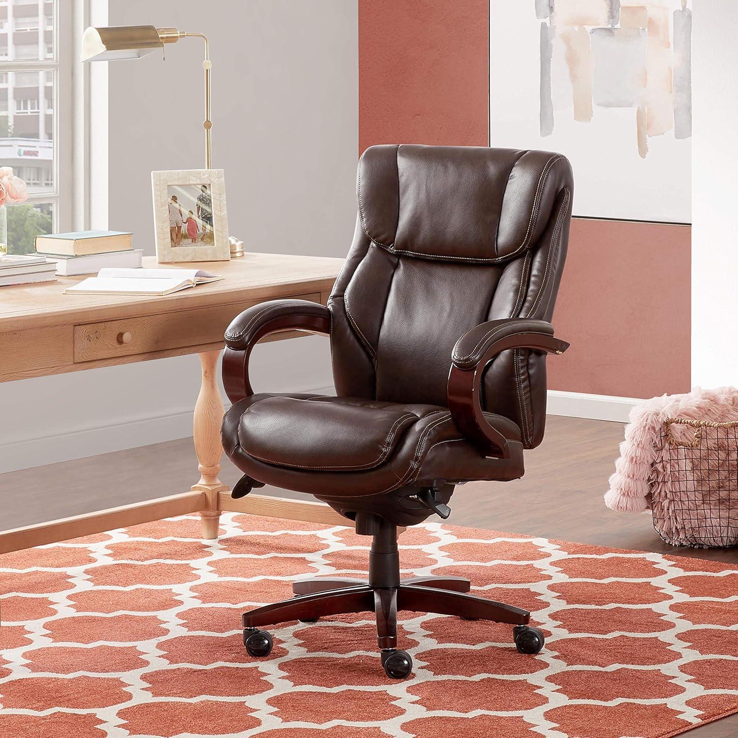 La-Z-Boy La-Z-Boy Bellamy Executive Office Chair with Memory Foam Cushions, Real Wood Arms and Swivel Base, Waterfall Seat Edge, Faux Bonded Leather