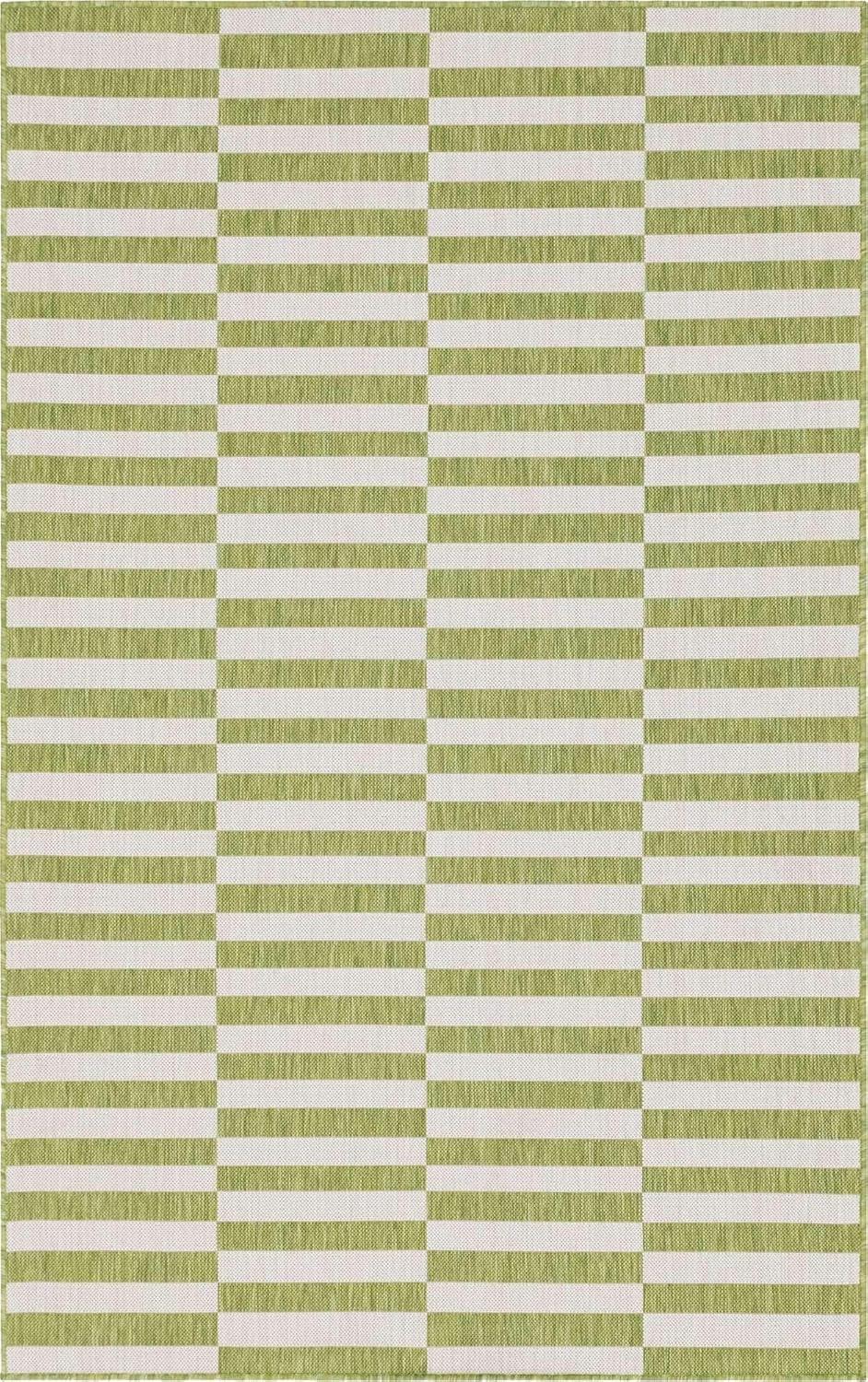 Unique Loom Outdoor Striped Collection Area Rug - Striped (5' 1" x 8' Rectangle Green/Ivory)