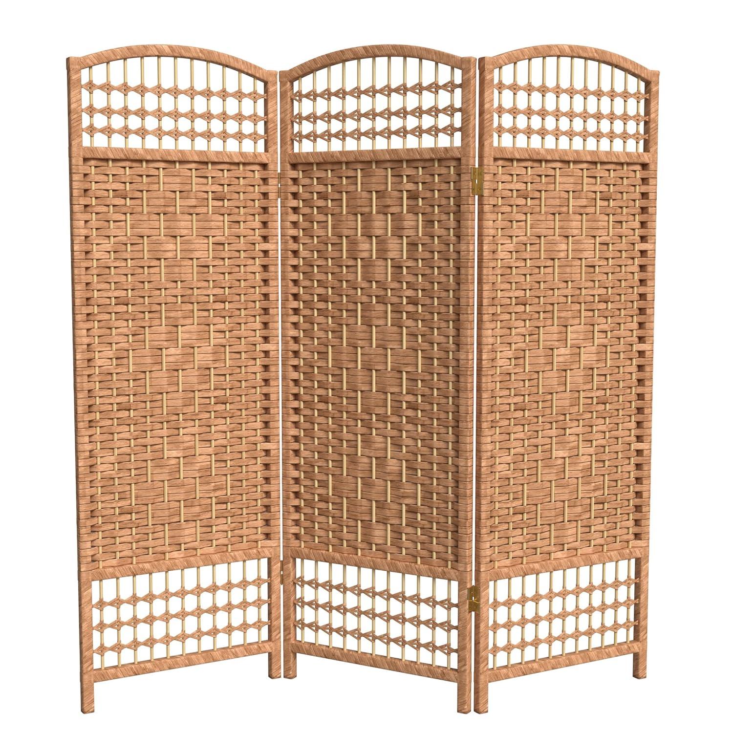 4 ft. Tall Fiber Weave Room Divider - Natural (3 Panels) - Oriental Furniture: Hardwood Frame, Spot Clean, No Assembly Required
