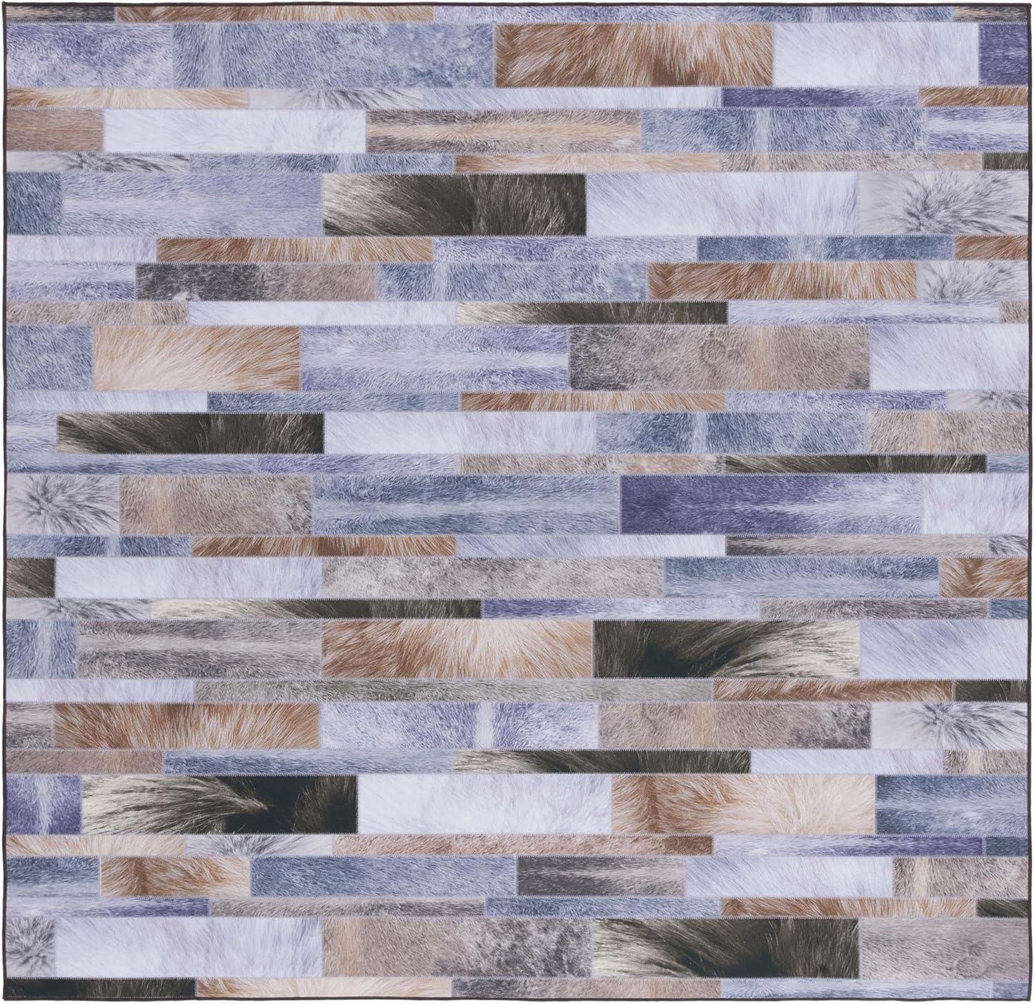 Faux Hide FAH515 Power Loomed Machine Washable Area Rug - Beige/Purple - 6'x6' - Safavieh.