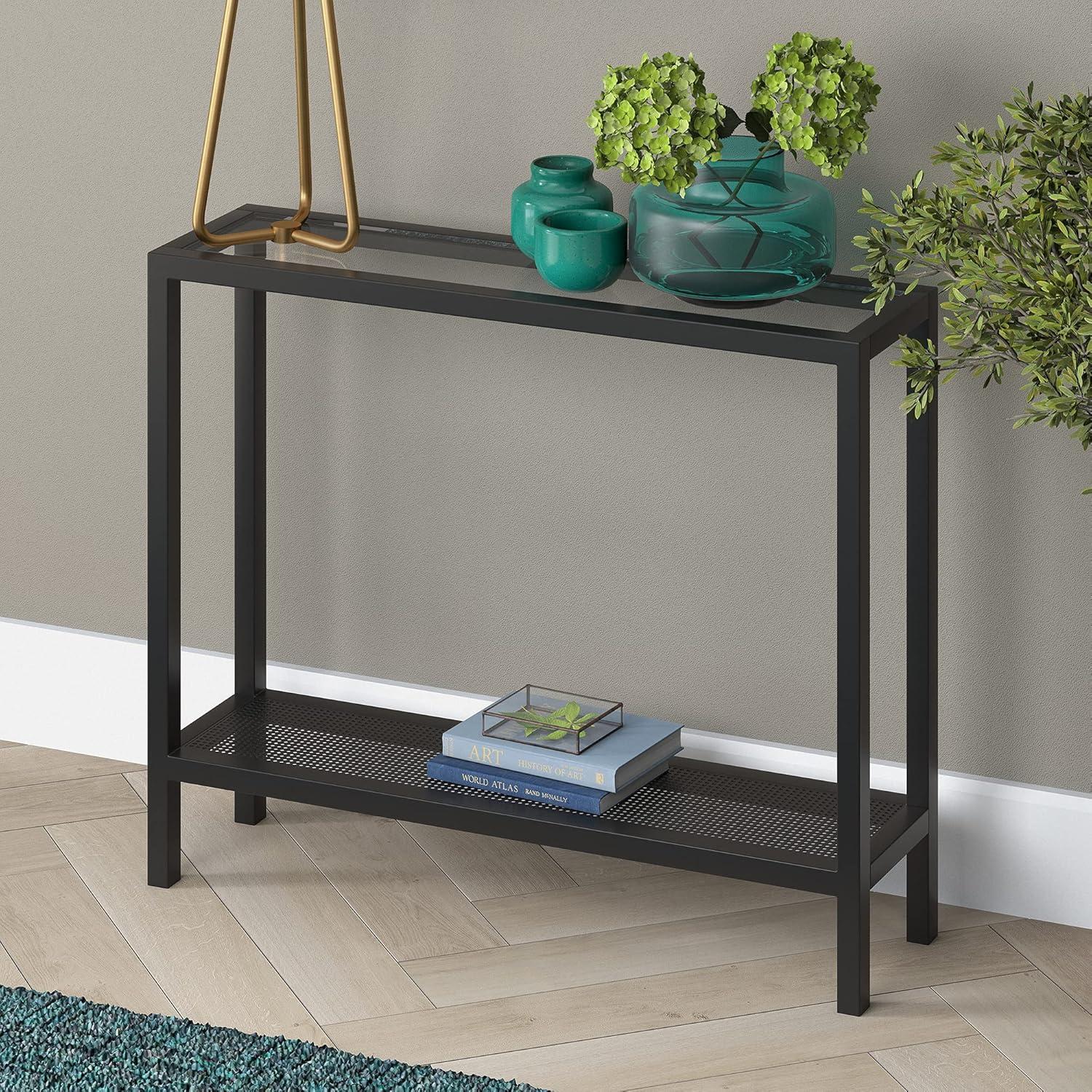 Evelyn&Zoe Rigan 36" Wide Rectangular Console Table, Blackened Bronze