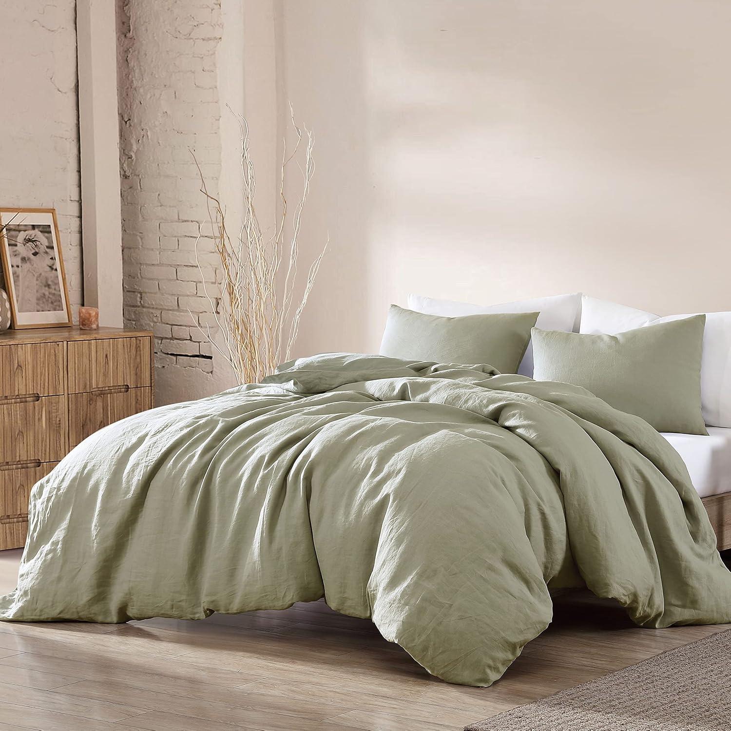 Sage Queen Linen Cotton Comforter Set with Shams