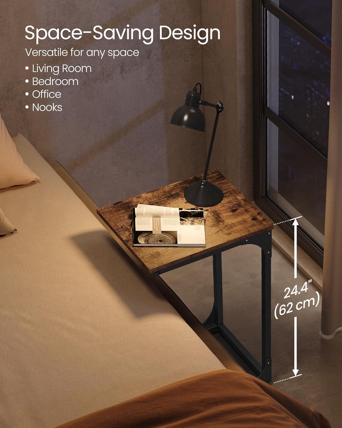 VASAGLE C-Shaped End Table, Small Side Table for Couch, Sofa Table with Metal Frame for Living Room, Bedroom, Bedside, Rustic Brown and Black ULET350B01