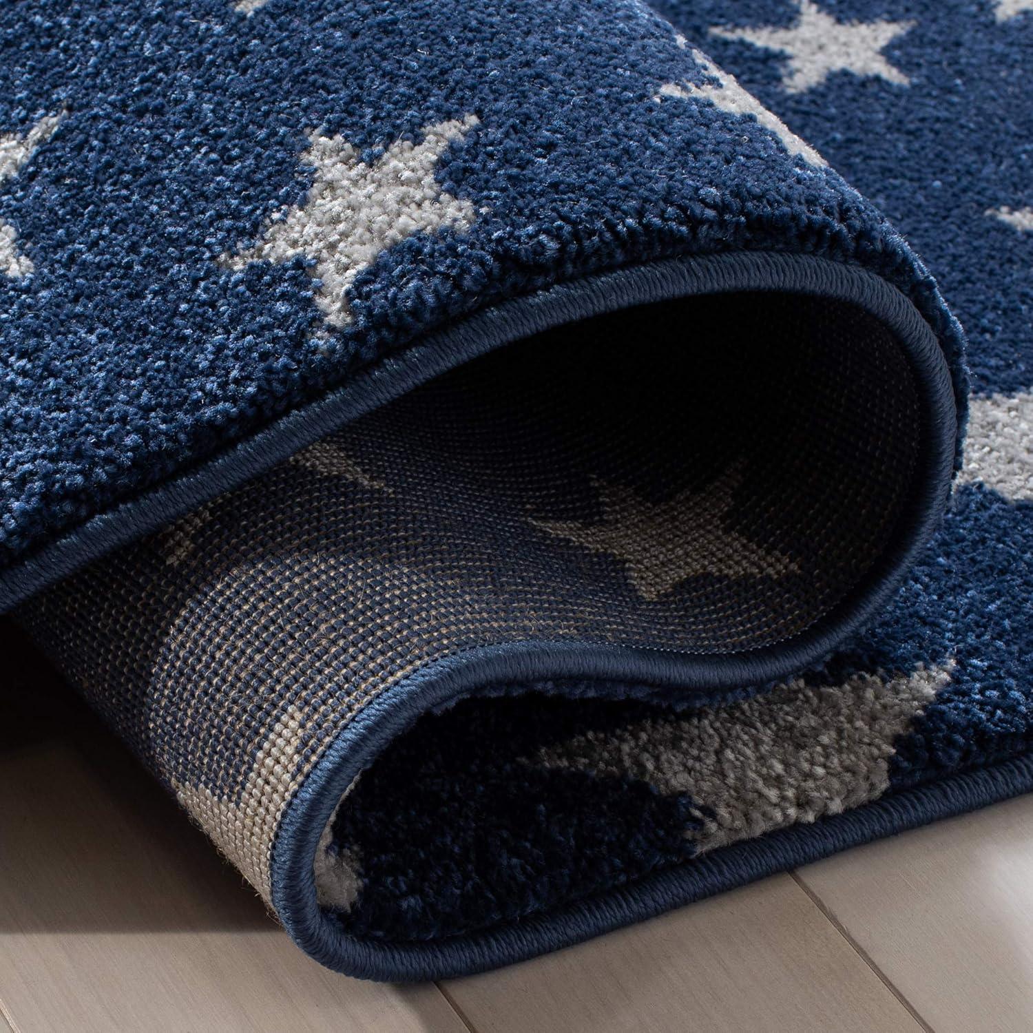 Navy and Gray Moon and Stars Kids Area Rug