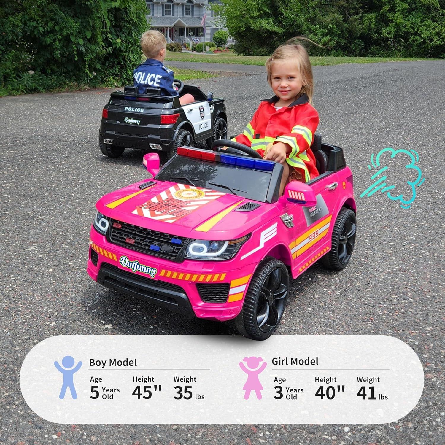 Outfunny Electric Police Car for Kids, 12 Volt Kids Ride on Toy Car with Remote Control, Bluetooth, Megaphone