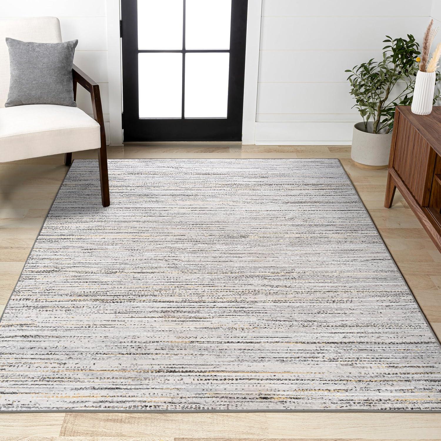 8'x10' Loom Modern Strie'  Area Rug, Gray/Black - JONATHAN Y