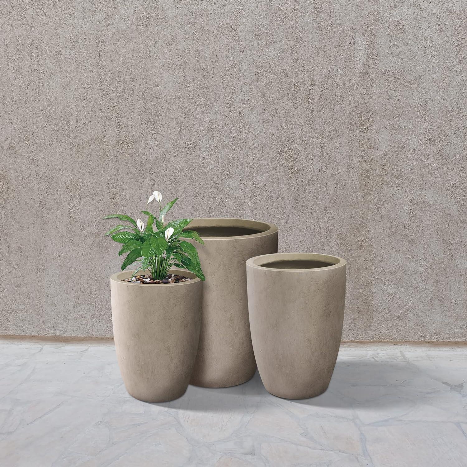 Weathered Gray Tall Round Concrete Planters Set of 3