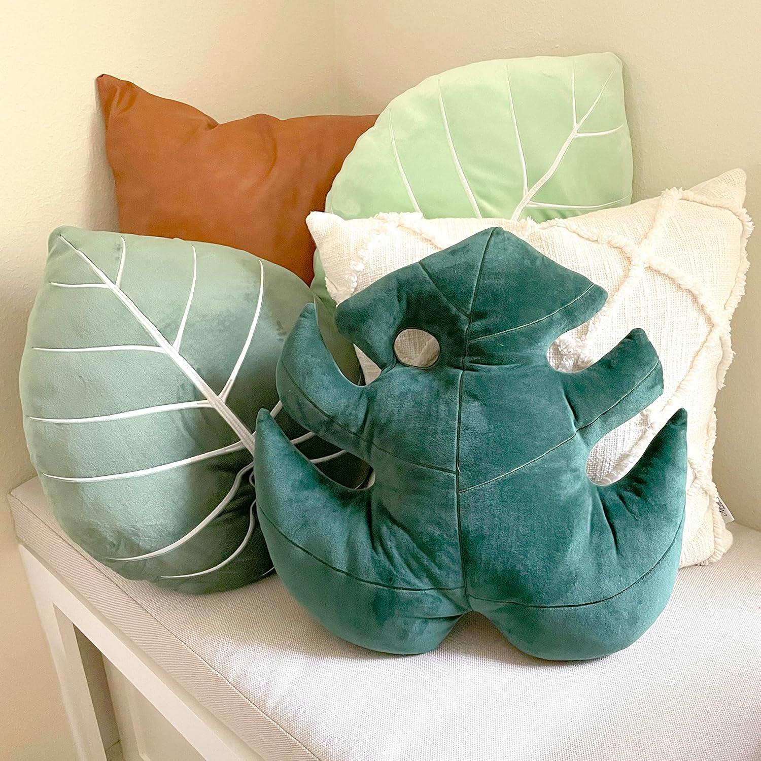 Green Philosophy Co. Monstera Deliciosa Leaf Pillow - Deep Forest
