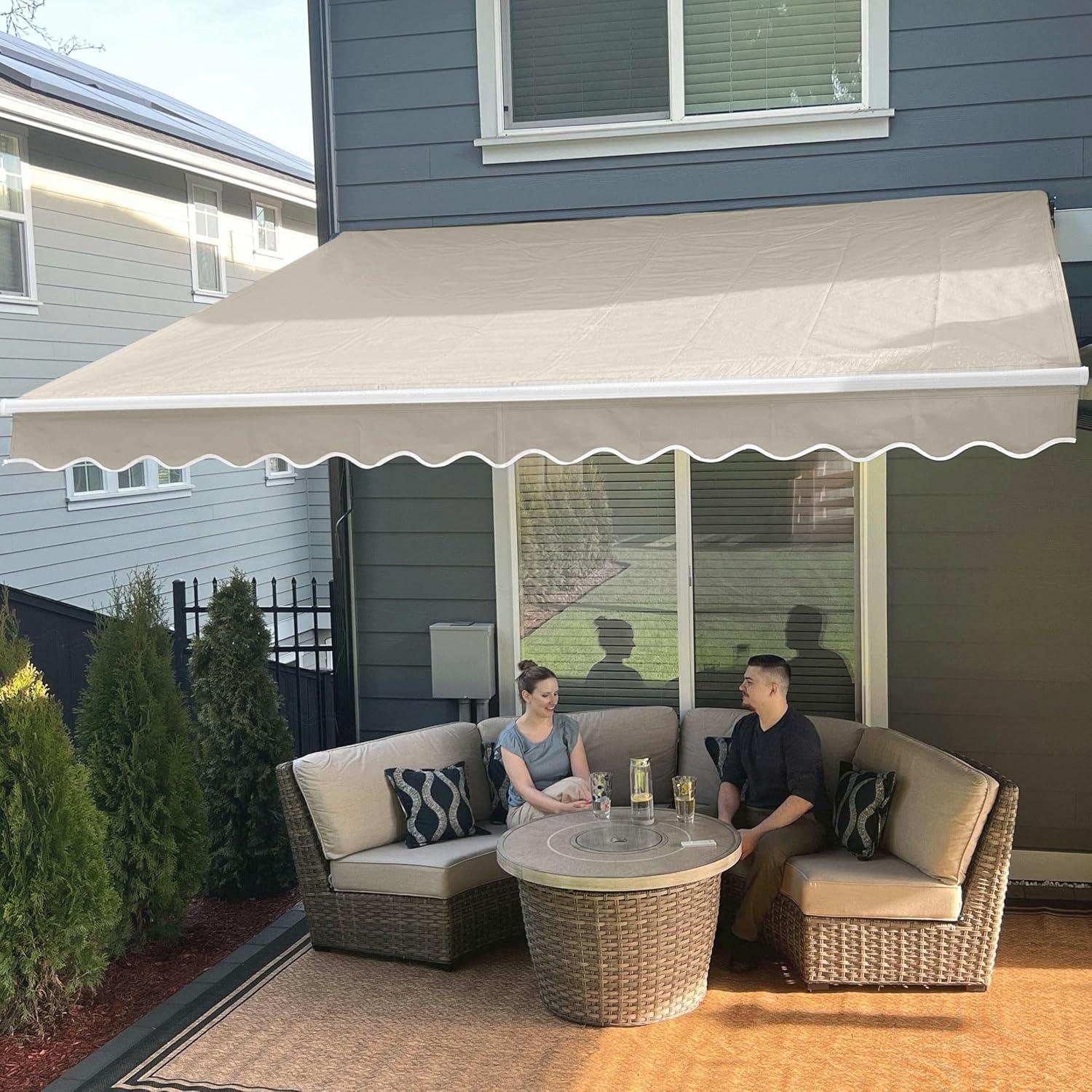 Motorized Retractable White Frame Patio Awning