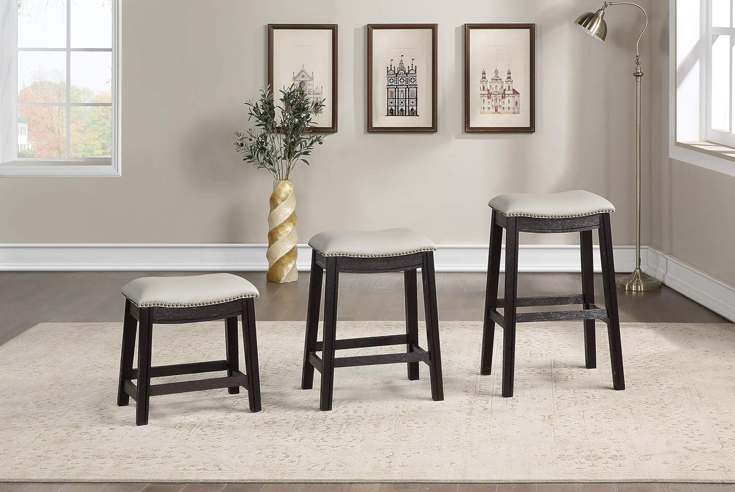 Gray Faux Leather Saddle Style Backless Counter Stools, Set of 2