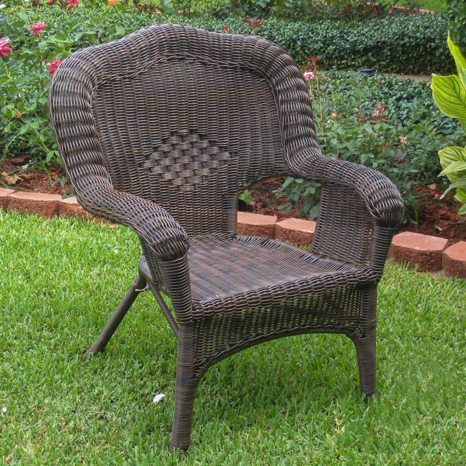 International Caravan Camelback Resin Wicker Patio Chairs-Color:Antique Pecan