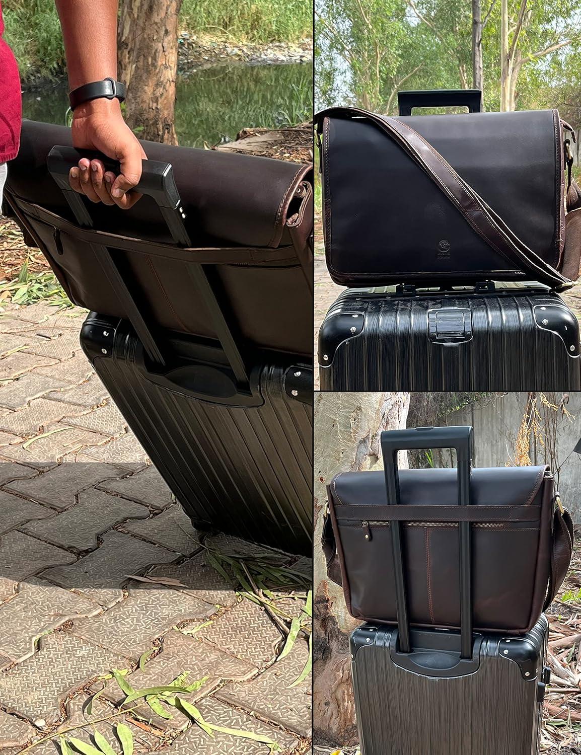Leather Laptop Bag for Men 16" Messenger Shoulder Computer Satchel Business Office Crossbody Work Bag by Rustic Town, Mulberry