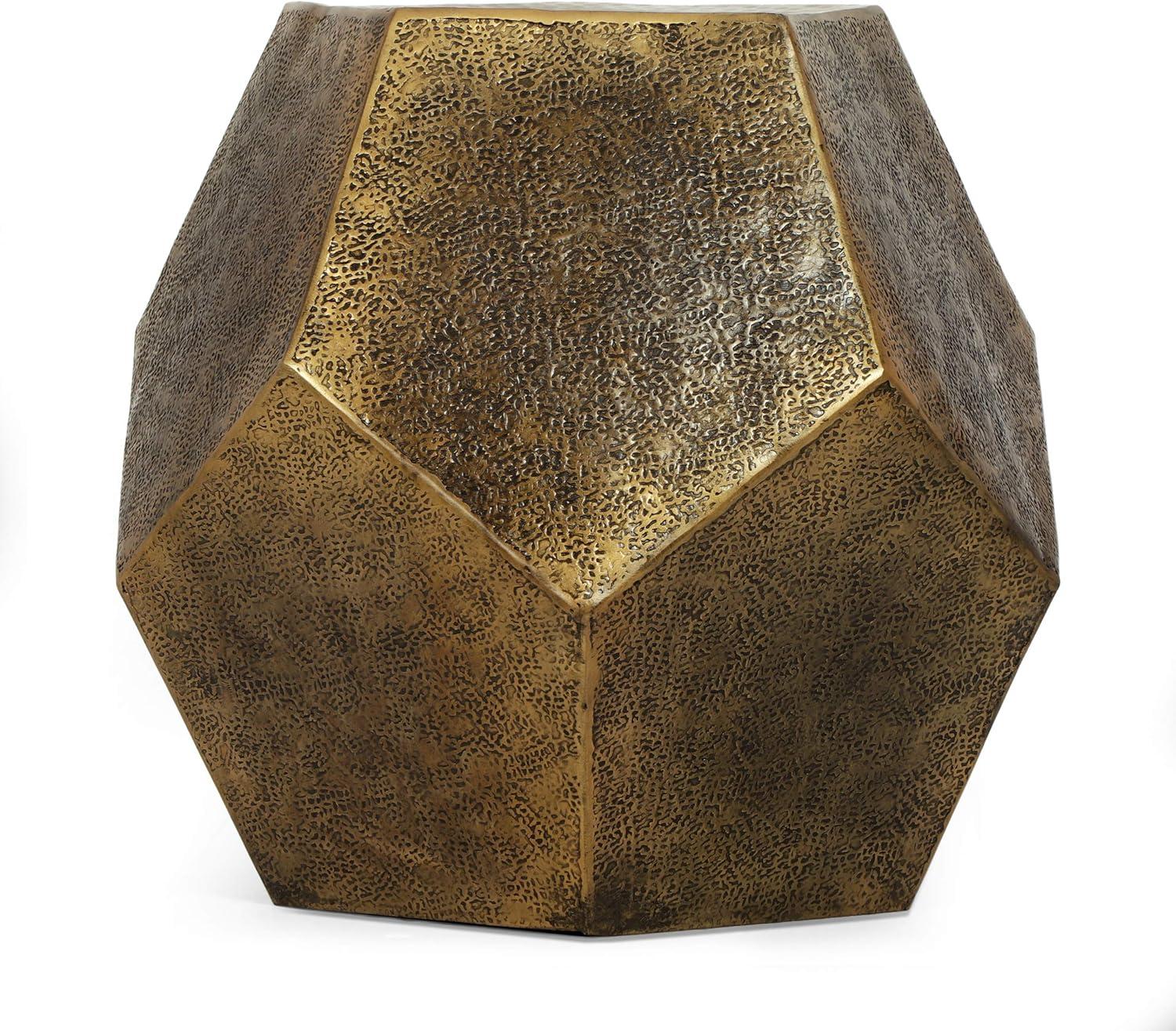 GDF Studio Lippert Modern Glam Handcrafted Aluminum Pentagonal Accent Table, Antique Gold