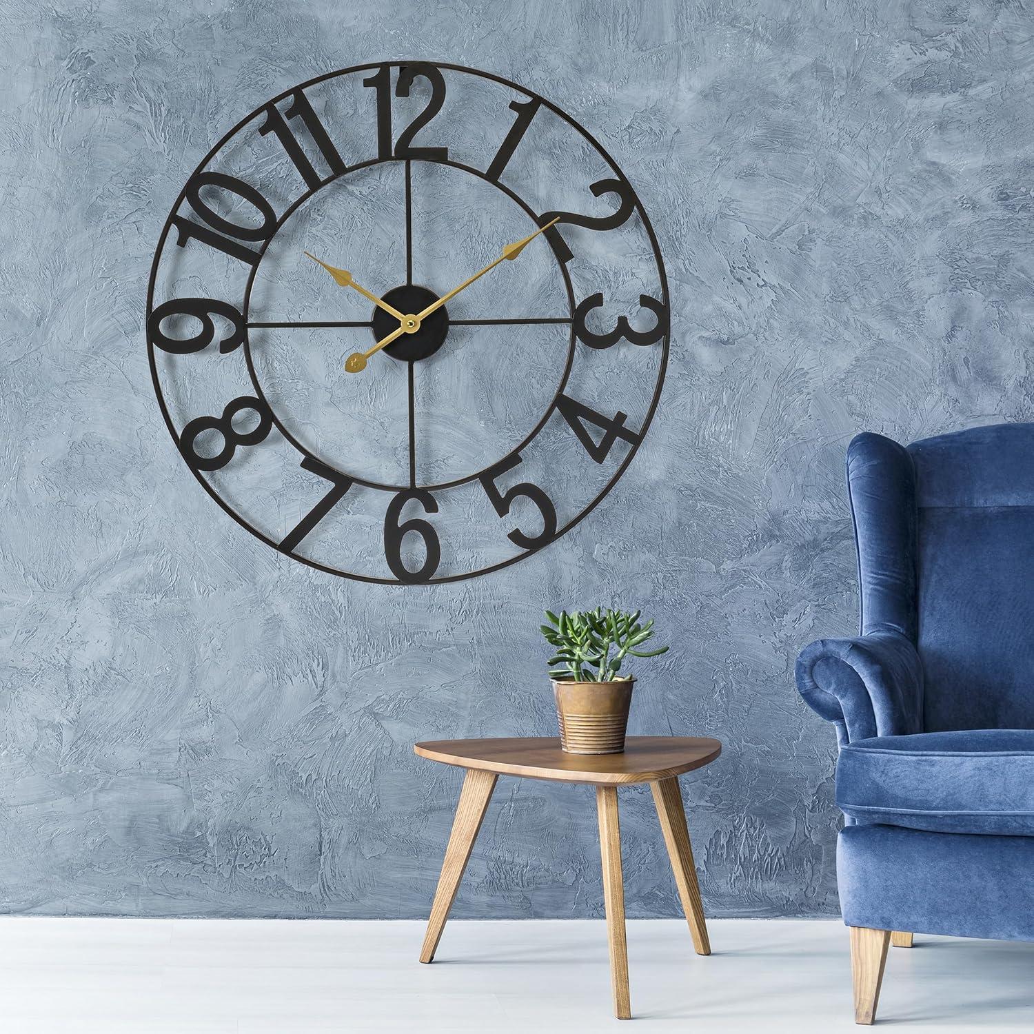 Oversized Black Metal Analog Wall Clock with Arabic Numerals