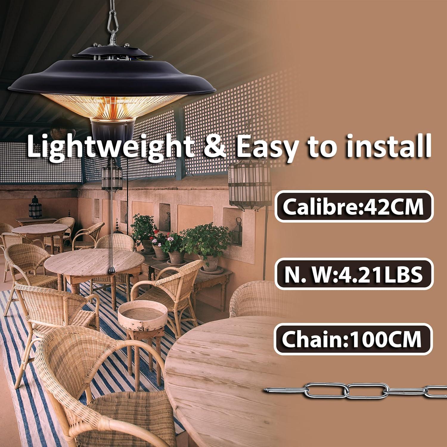 Black Electric Ceiling Mounted Patio Heater with Timer