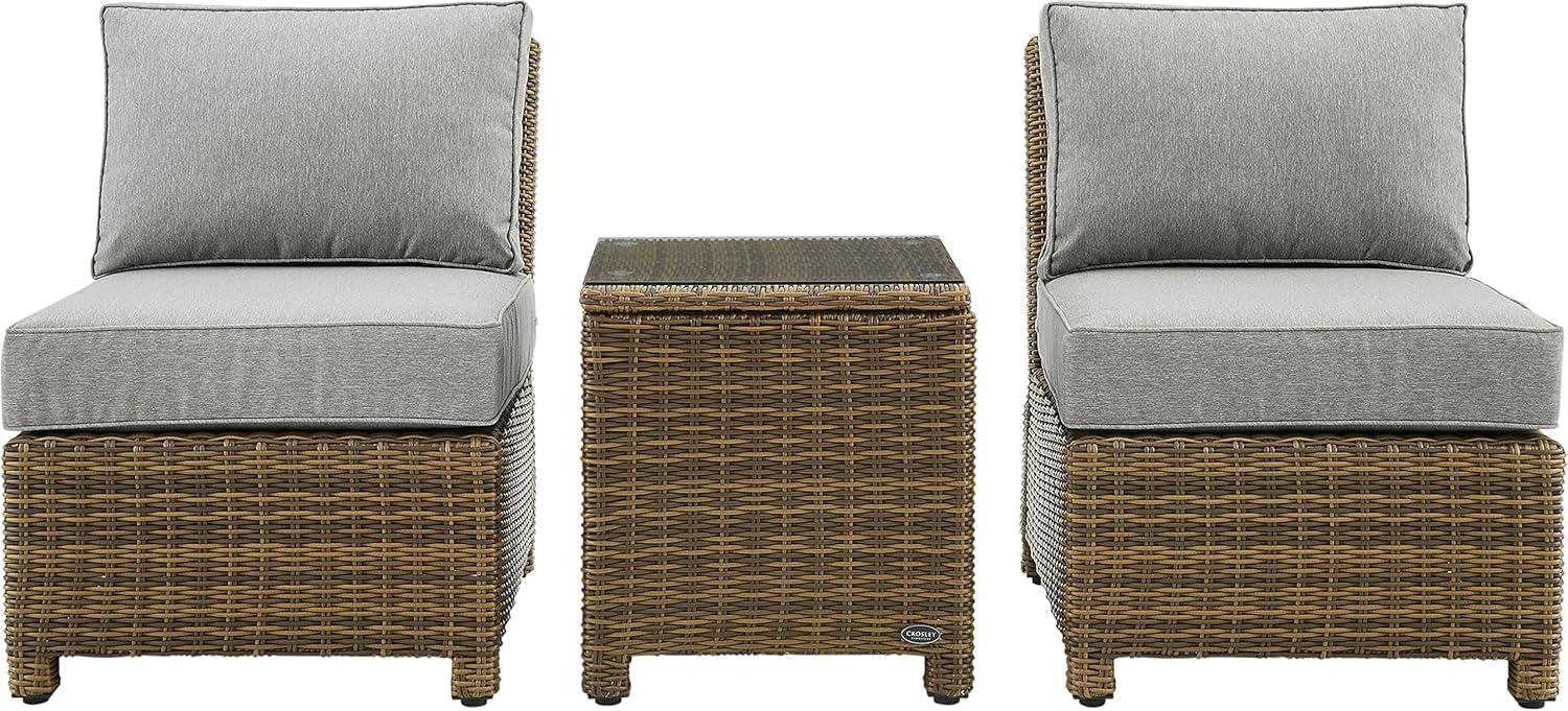 Crosley Furniture Bradenton 3 Pc Wicker / Rattan Outdoor Chair Set in Gray/Brown