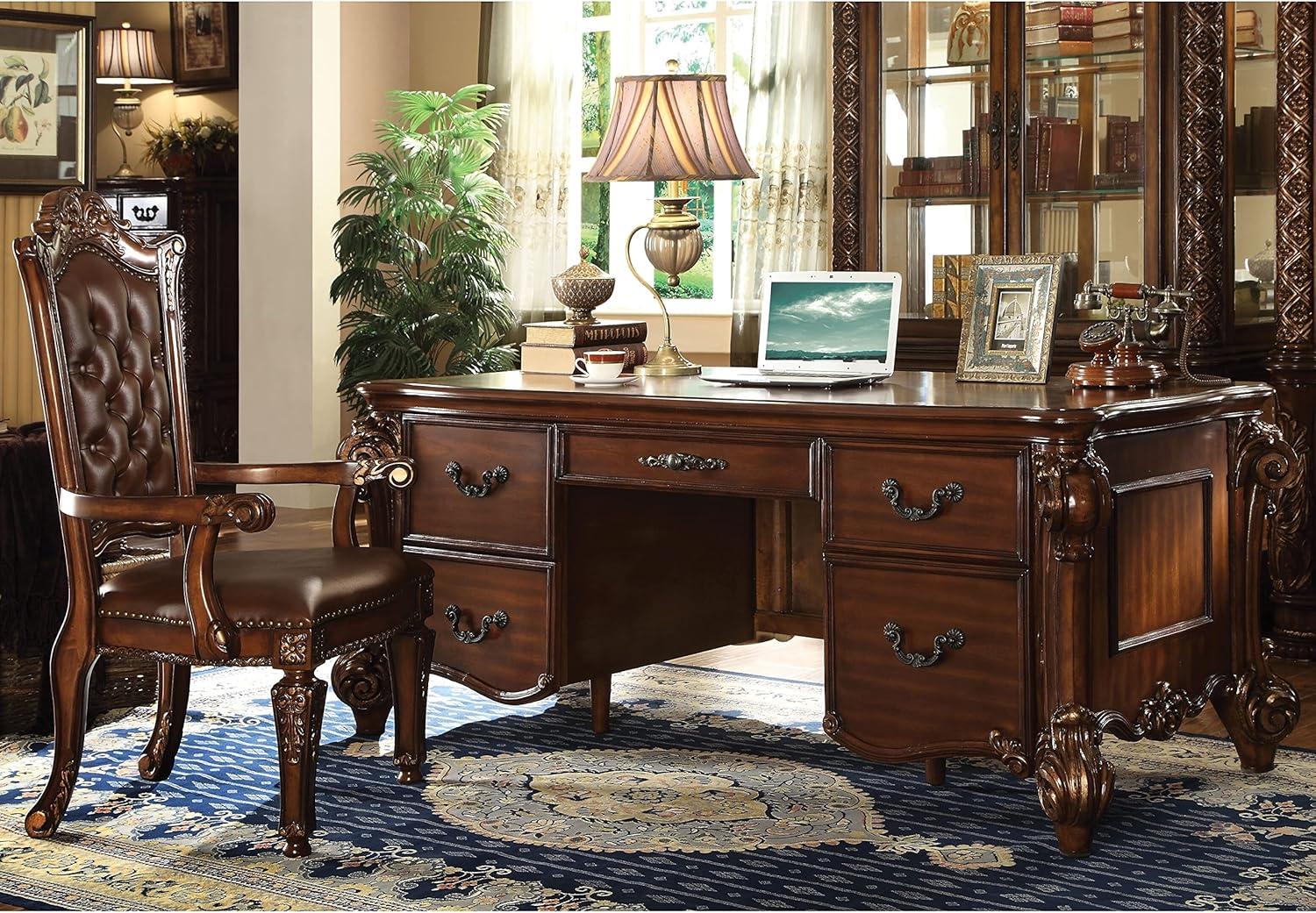 Vendome Executive Cherry Oak Desk with Hutch and Drawers