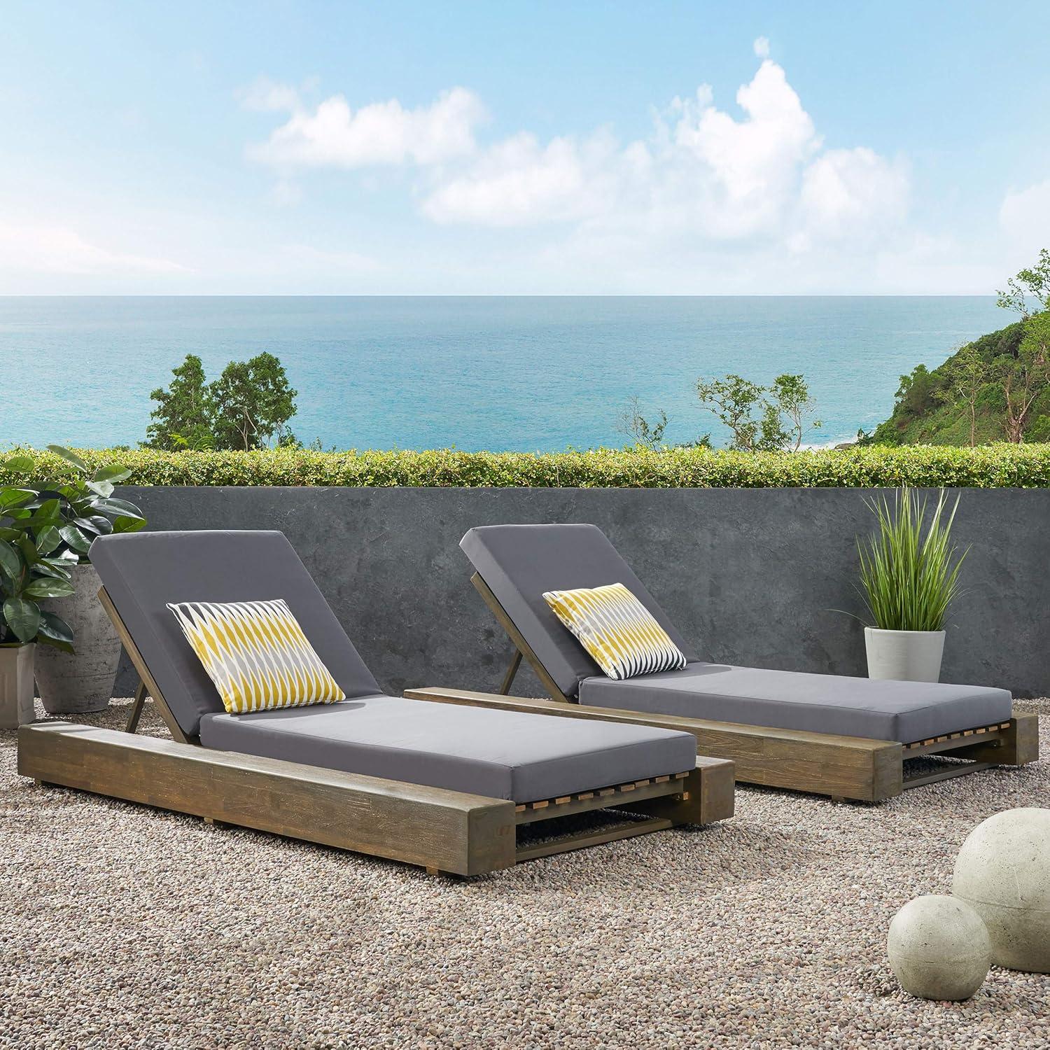 Donnie 39'' Outdoor Acacia Chaise Lounge (Set of 2)