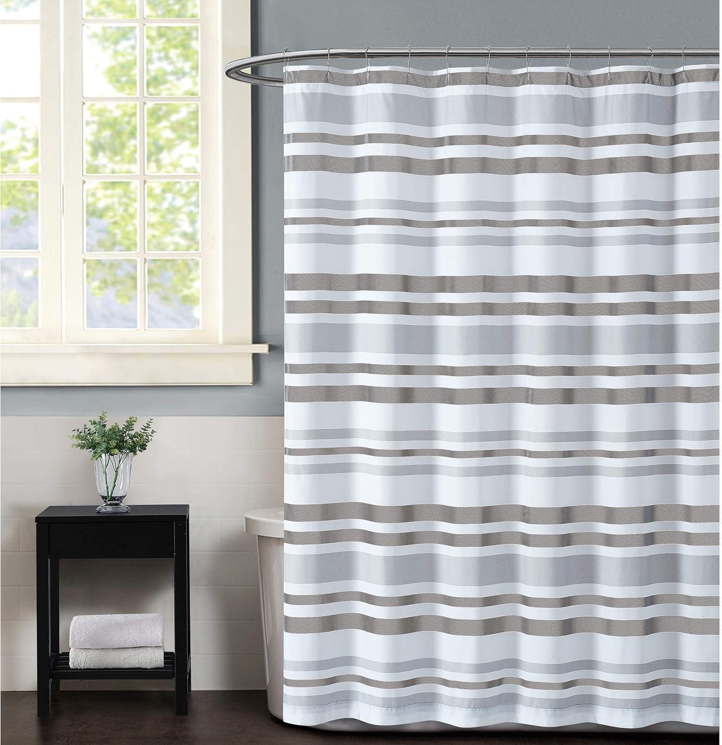 Standard Gray and White Striped Fabric Shower Curtain