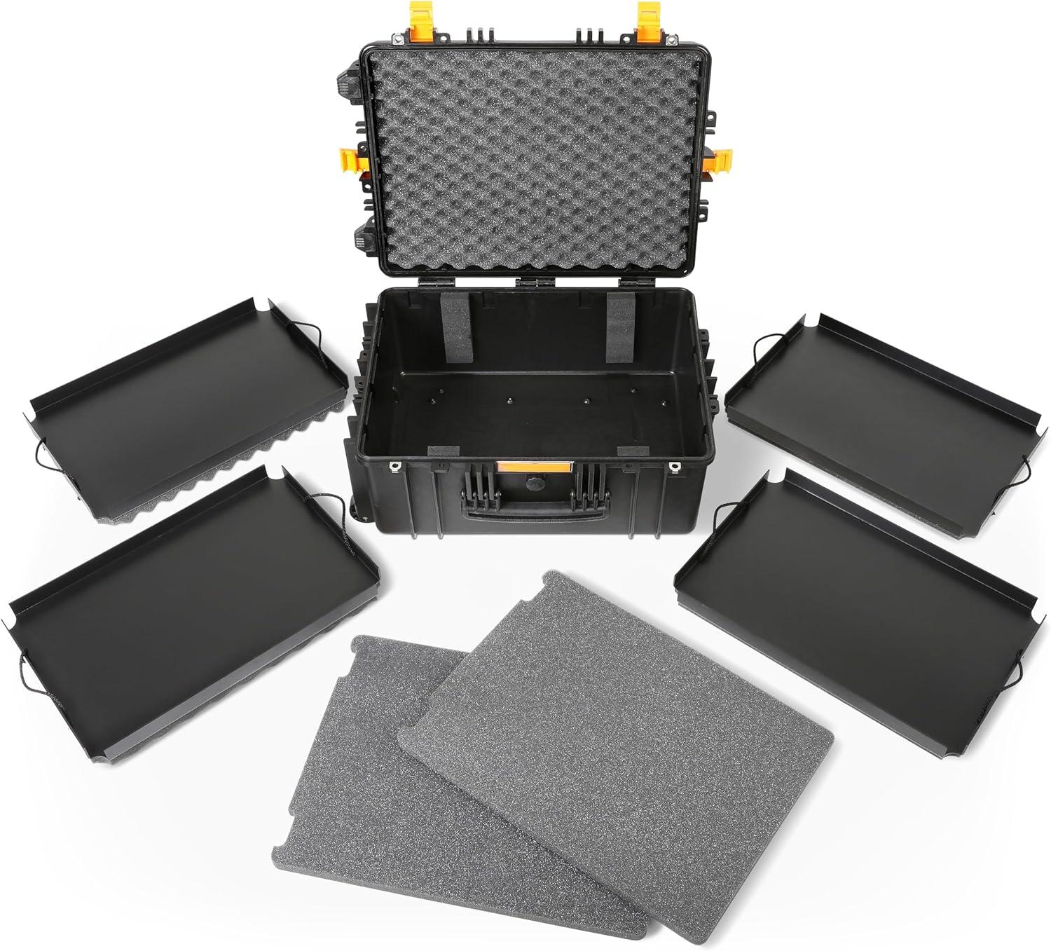24" Black Polypropylene Heavy-Duty Rolling Tool Case with Trays