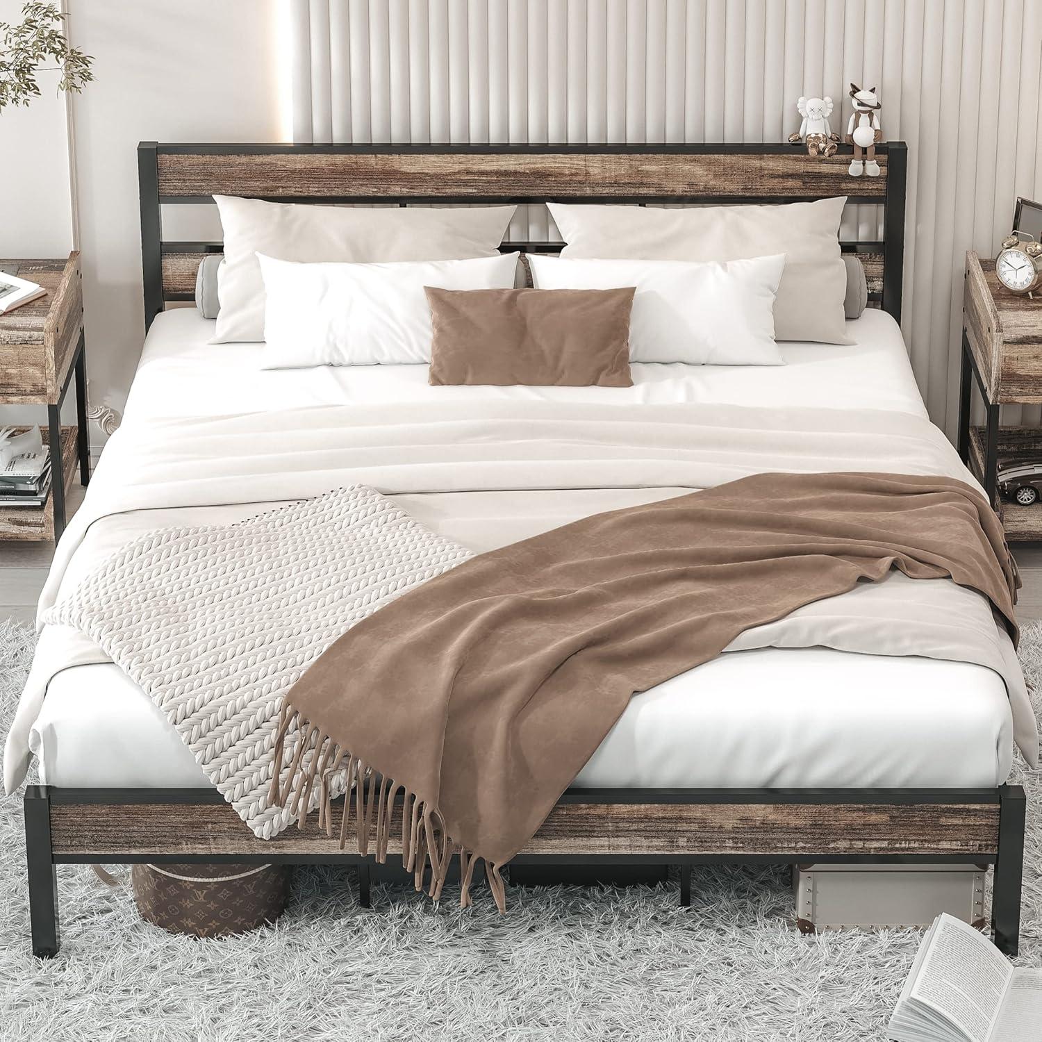 Platform Metal Bed Frame with Headboard Heavy Duty, Noise-Free, Queen