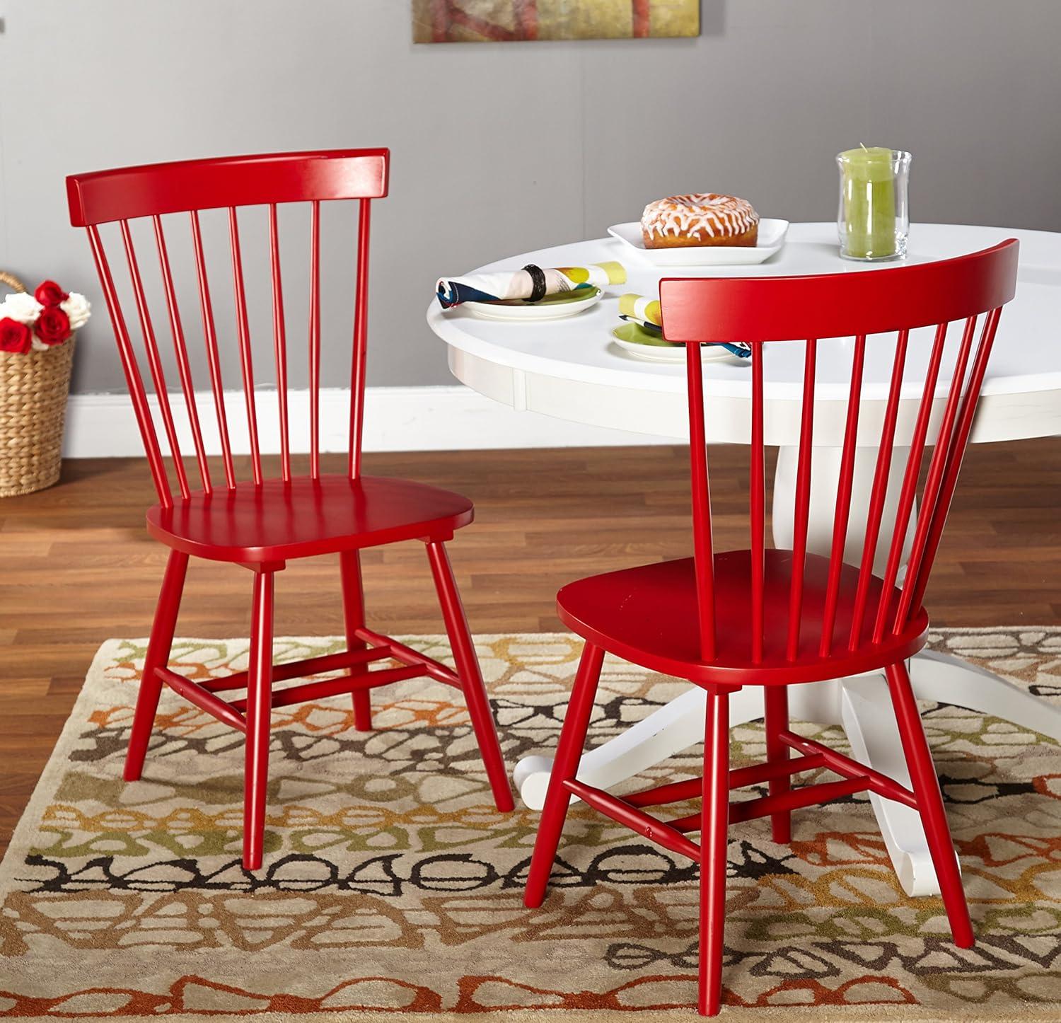 Buylateral Set of 2 Venice Farmhouse Solid Wood Spindle Dining Chairs Red: Solid Rubberwood, Unupholstered