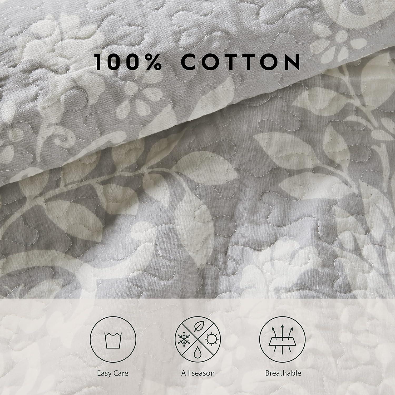 Gray Cotton Reversible Full Quilt Set with Shams