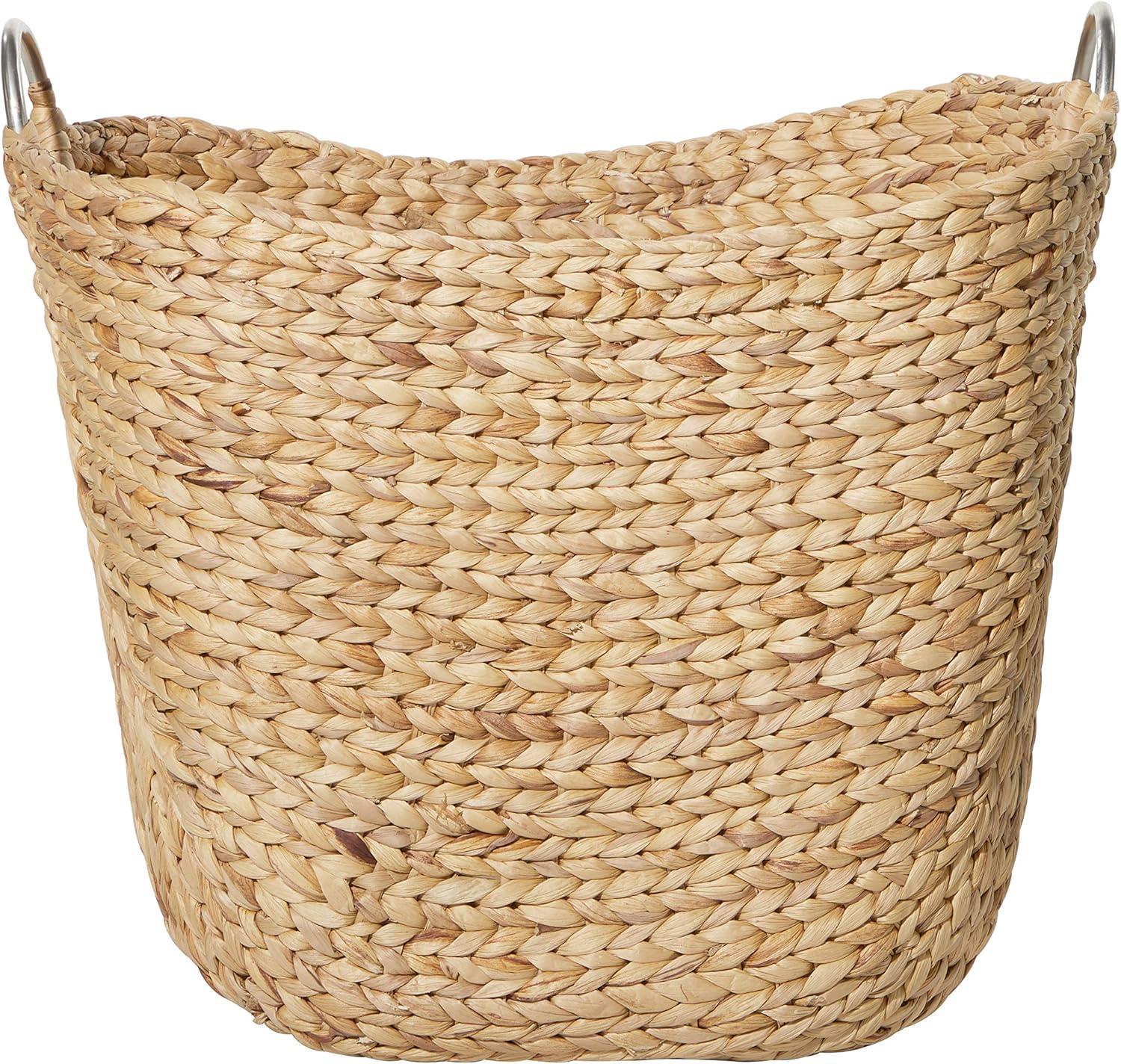 DecMode 21" x 19" Brown Seagrass Handmade Large Woven Storage Basket with Ring Metal Handles, 1-Piece