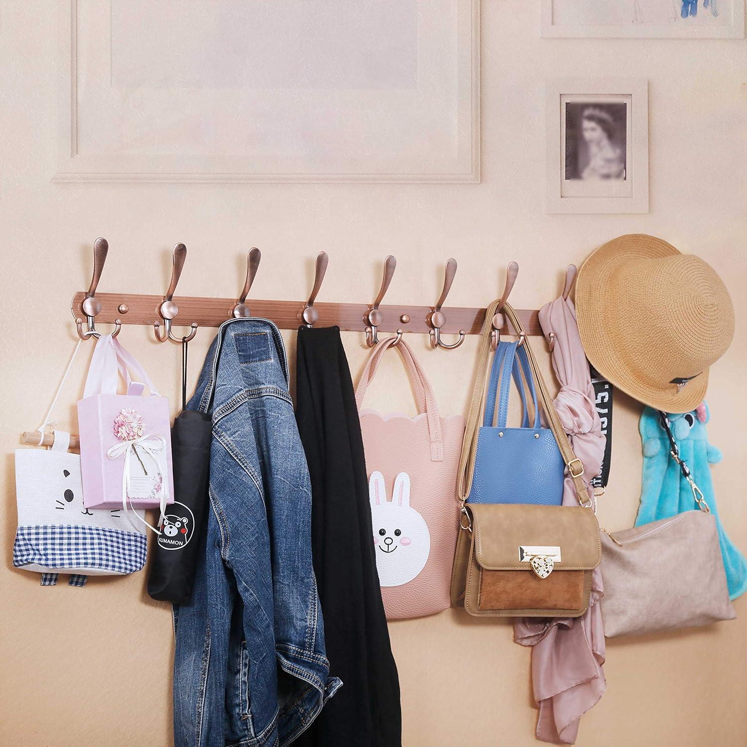 WEBI Coat Rack Wall Mount,37 5/8" Long Coat Hanger Wall,Coat Hooks Wall Mounted,Triple Hook Rack,10 Hooks for Hanging Coats,Clothes,Jacket,Hats,Black,2 Packs