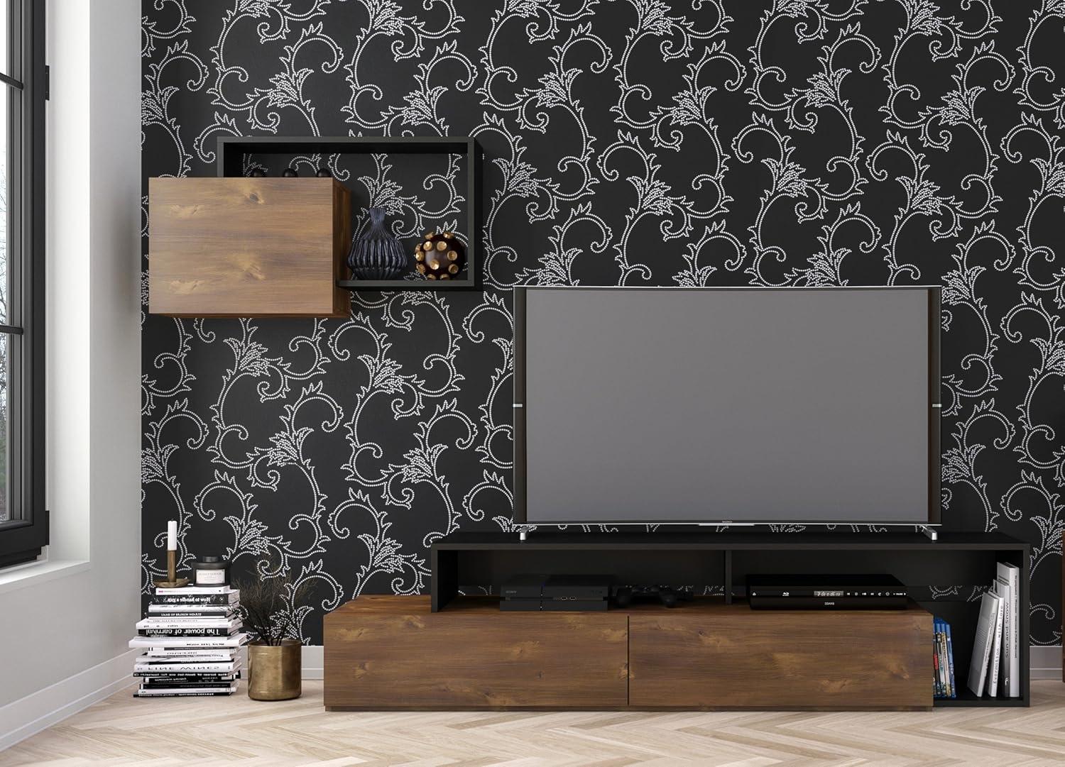 Nexera Paisley TV Stand for TVs up to 80 in Truffle and Black