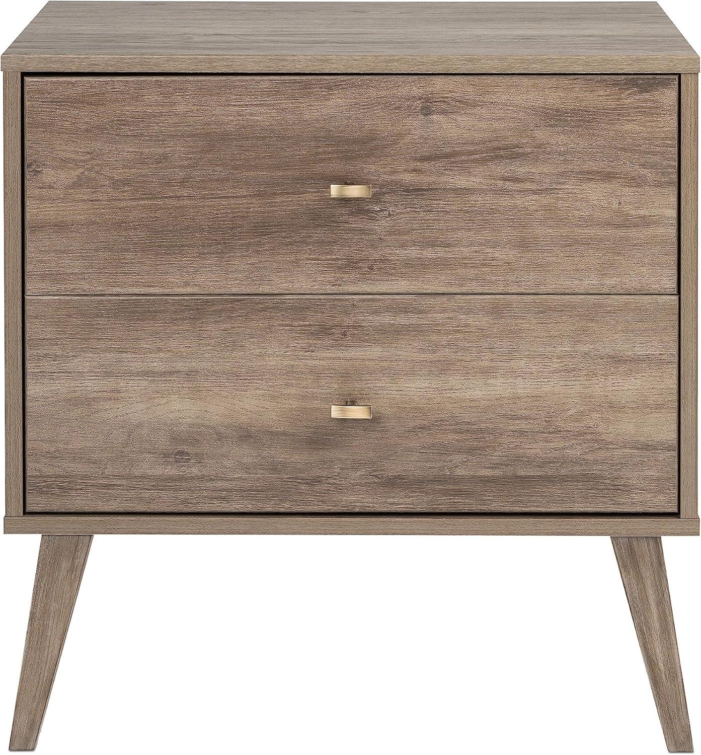 Mid Century Modern 2 Drawer Wide Nightstand  - Prepac