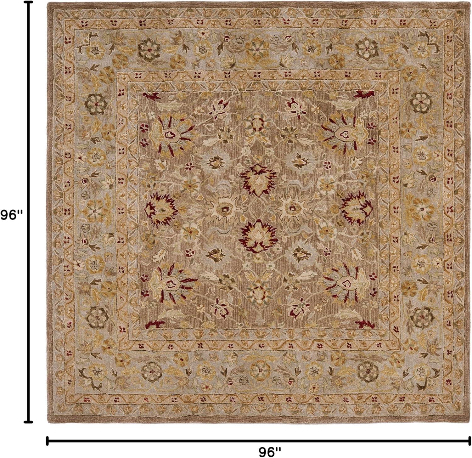 Handmade Tufted Tan/Ivory Floral Wool Square Rug 8'x8'