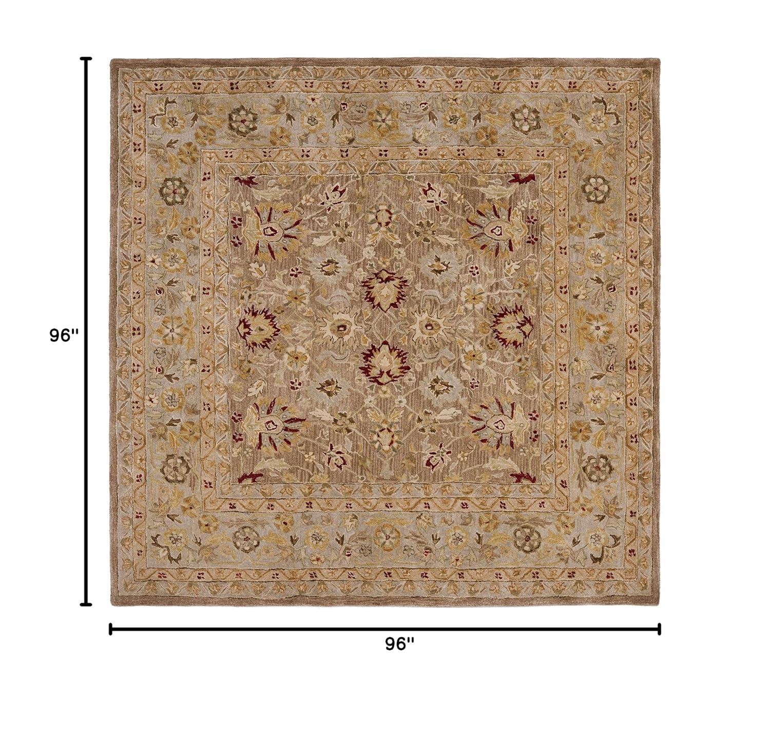 Handmade Tufted Tan/Ivory Floral Wool Square Rug 8'x8'