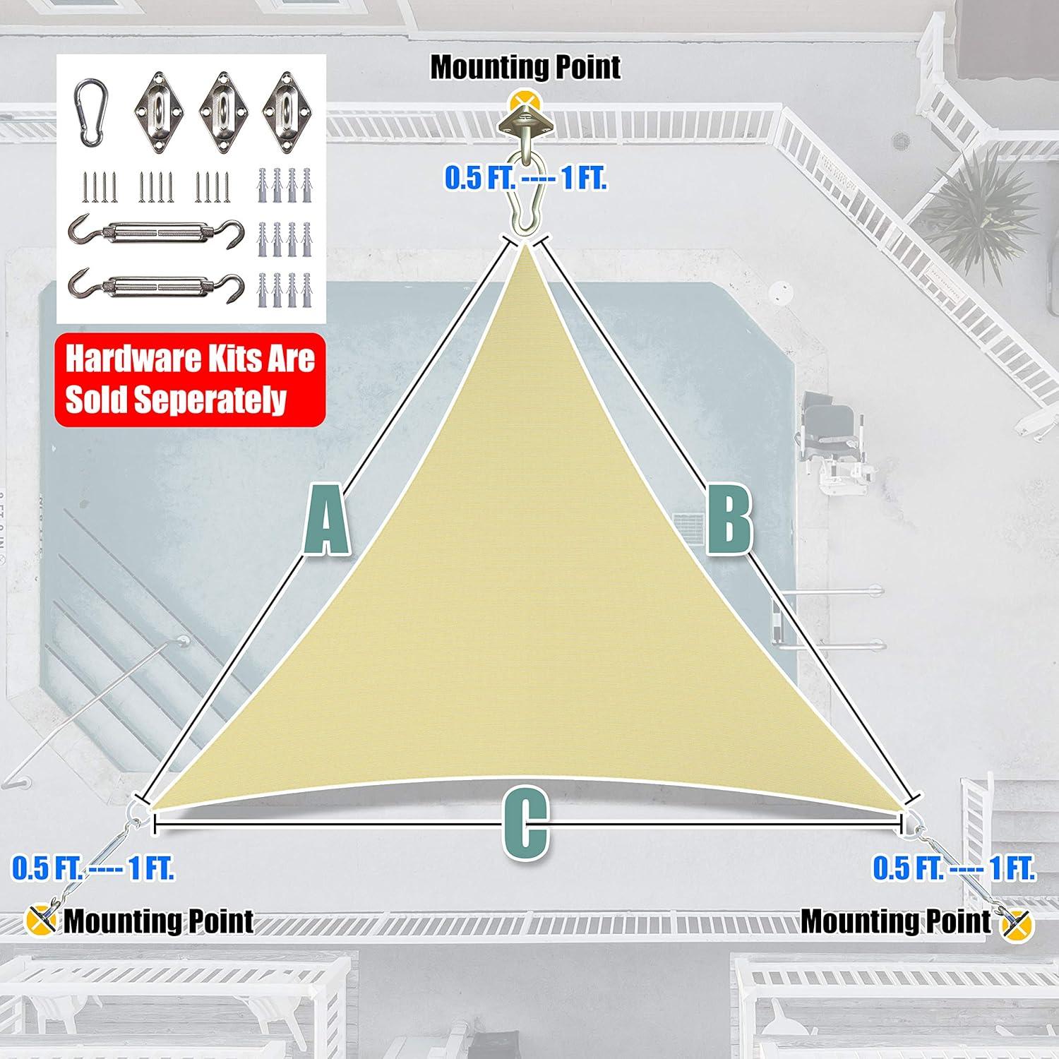 Beige 10x10x10 HDPE Triangle Sun Shade Sail Canopy