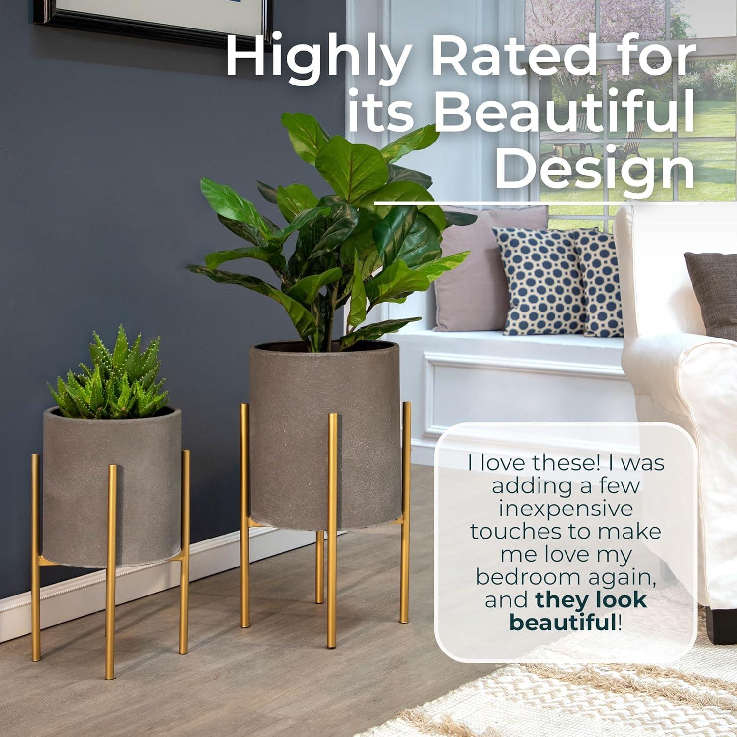 Bella Patterned Raised Planters with Gold Stand - Set of 2