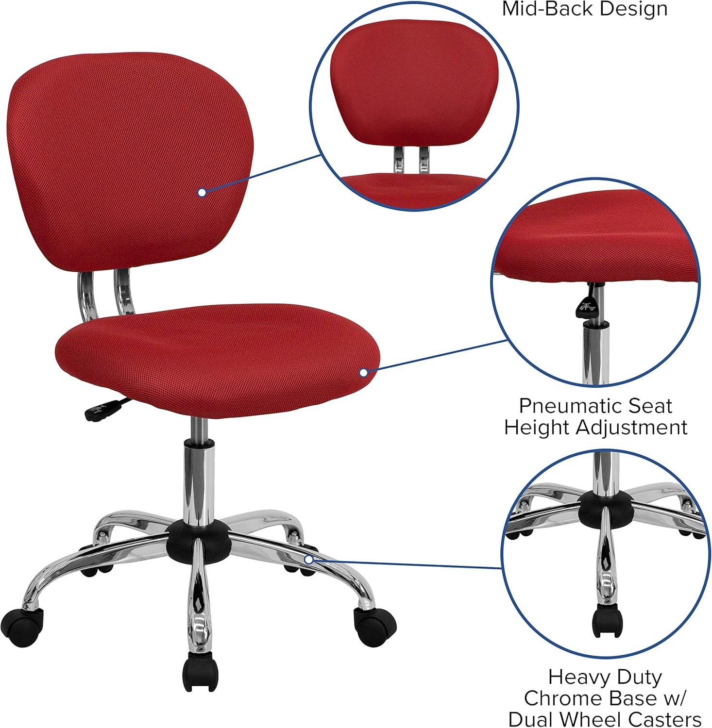 Flash Furniture Mid-Back Red Mesh Padded Swivel Task Office Chair with Chrome Base