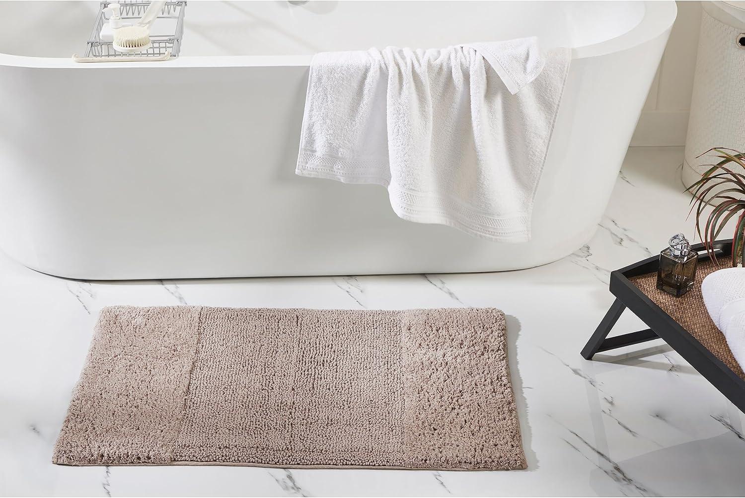 Better Trends 4 Piece Bathroom Rug Set 100% Cotton Non-Slip Washable Bath Mat, Soft & Absorbent Bath Rugs for Bath Room, Shower, Bathtub & Spa Floors Beige Granada Collection